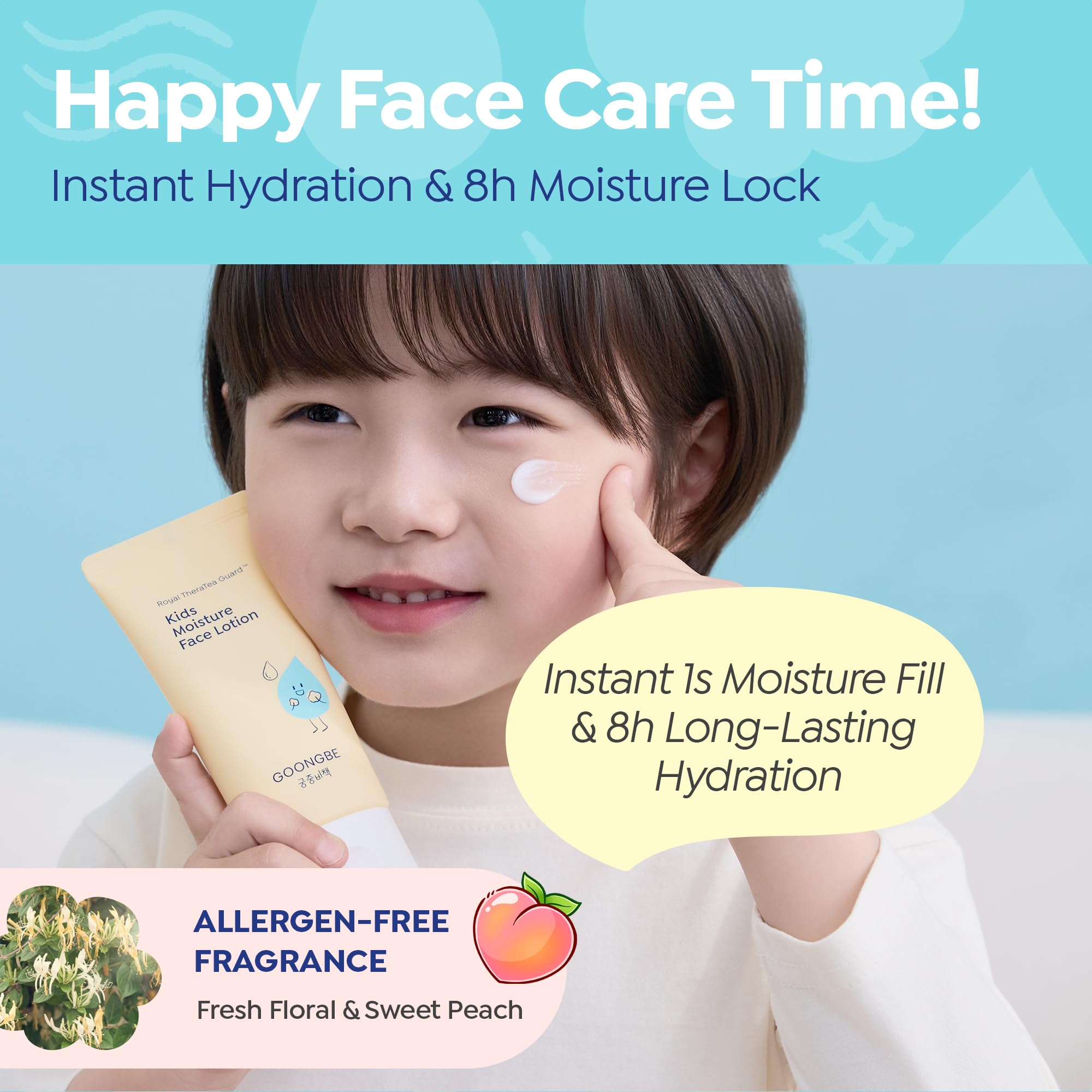 GOONGBE Kids Moisture Face Lotion is allergen-free and skin-tested for sensitive skin.