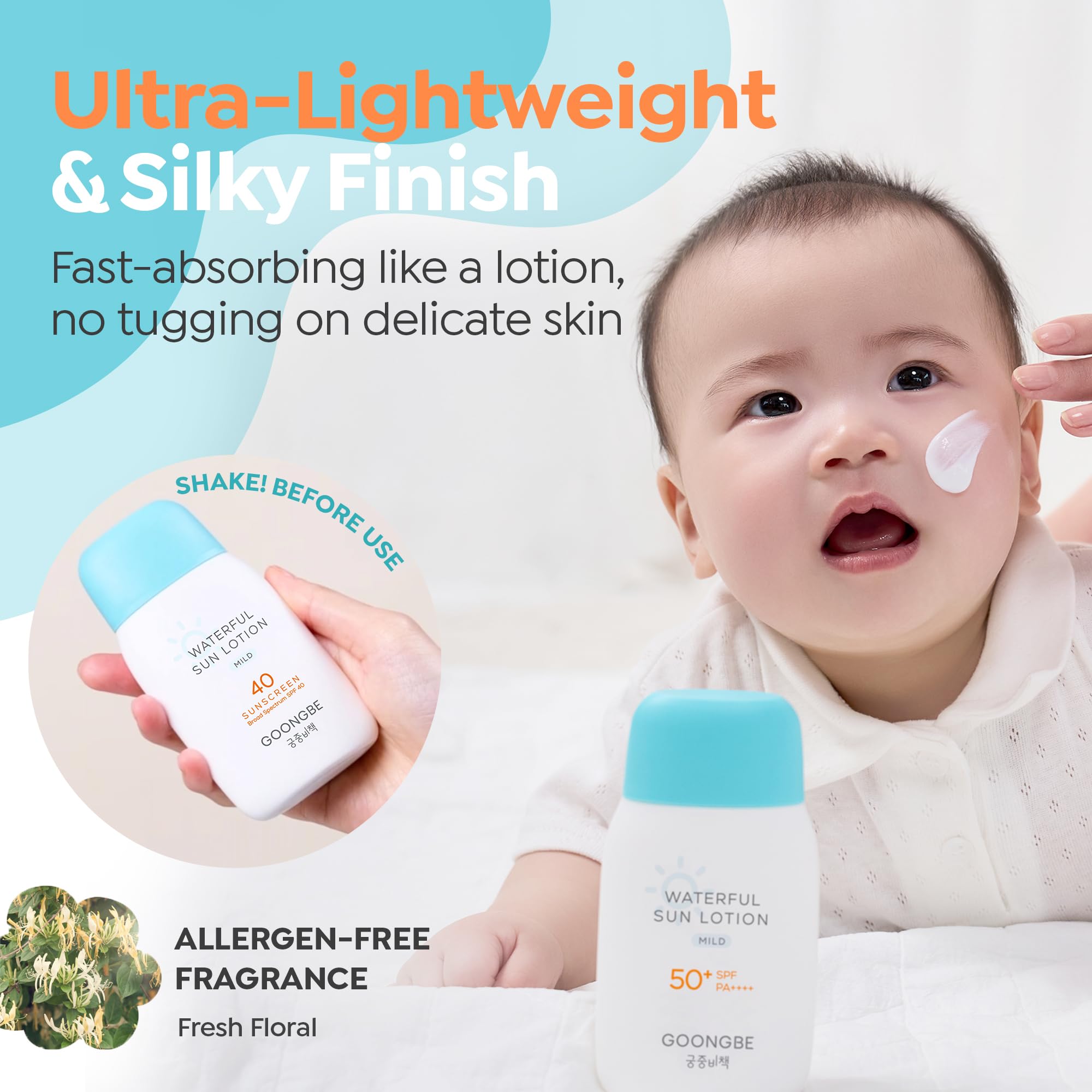 GOONGBE Waterful Sun Lotion SPF 40 information on packaging highlight.