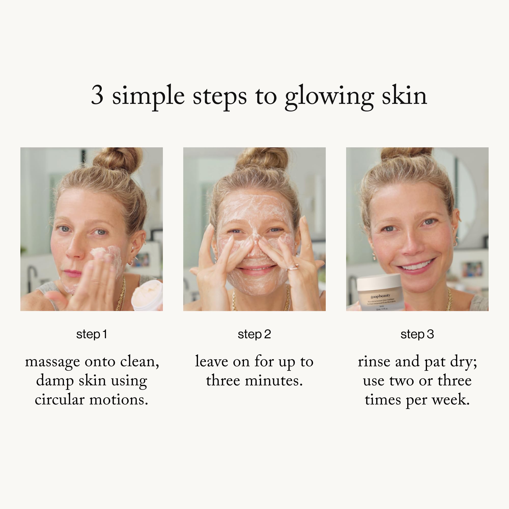 goop Beauty Microderm Exfoliator application on cheek illustrating prep for smoother makeup