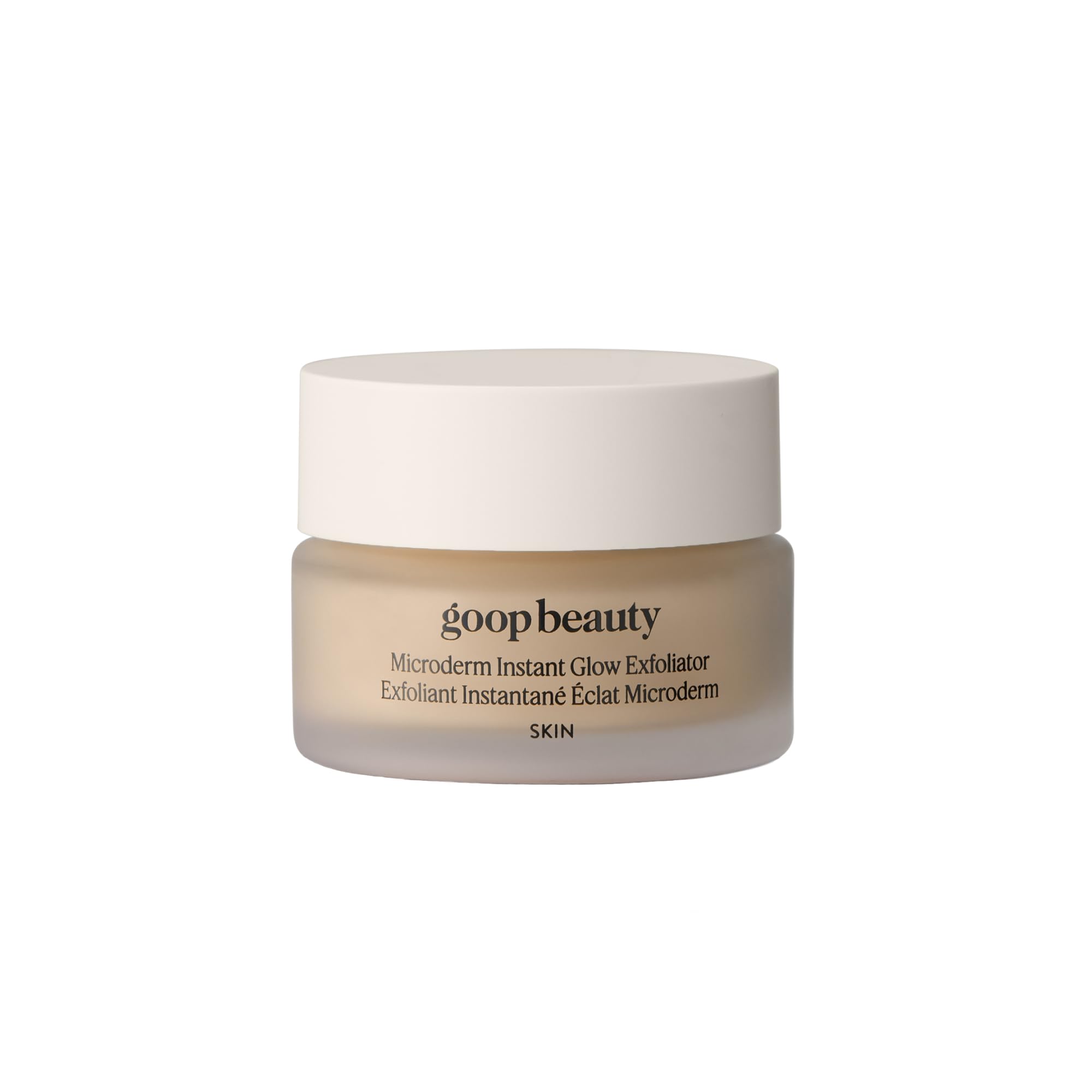 goop Beauty Microderm Exfoliator jar close-up highlighting dual exfoliation for smoother skin