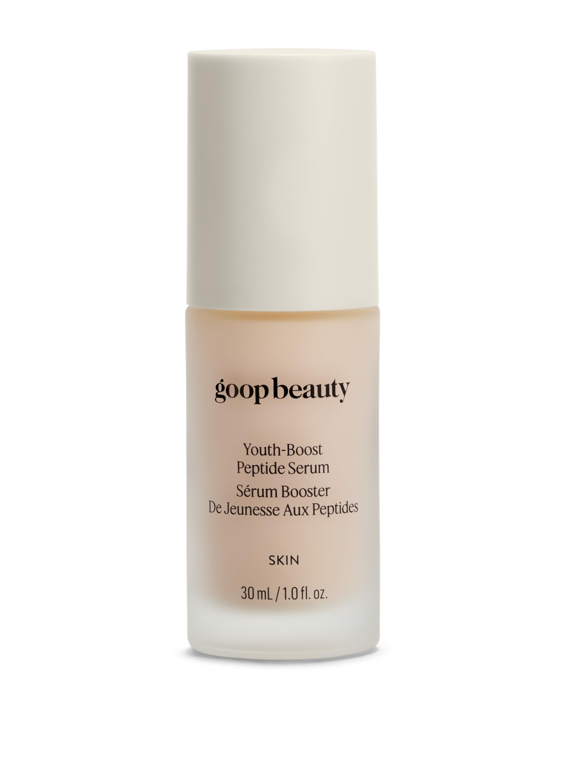 Goop Beauty Peptide Serum bottle shown, delivering hydration and user-friendly application.