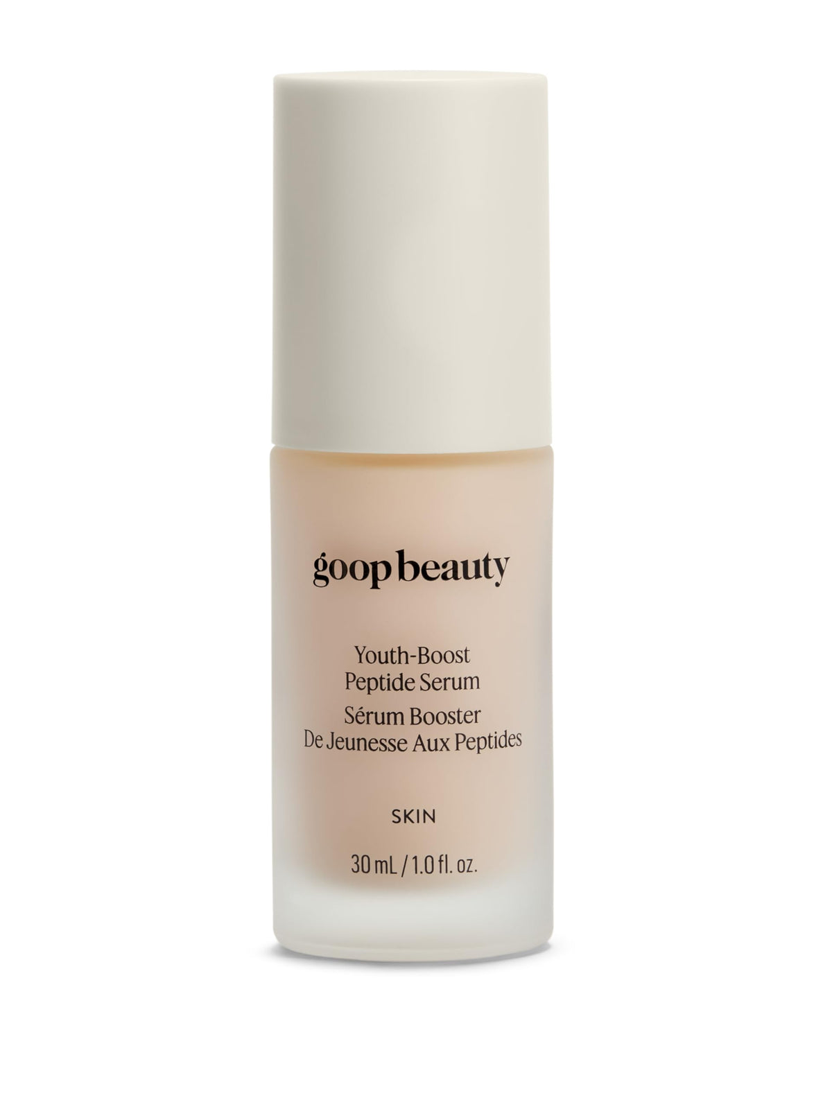 Goop Beauty Peptide Serum bottle shown, delivering hydration and user-friendly application.