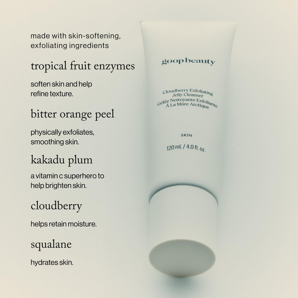 Goop Exfoliating Jelly Cleanser foamless texture close-up highlights gentle polish