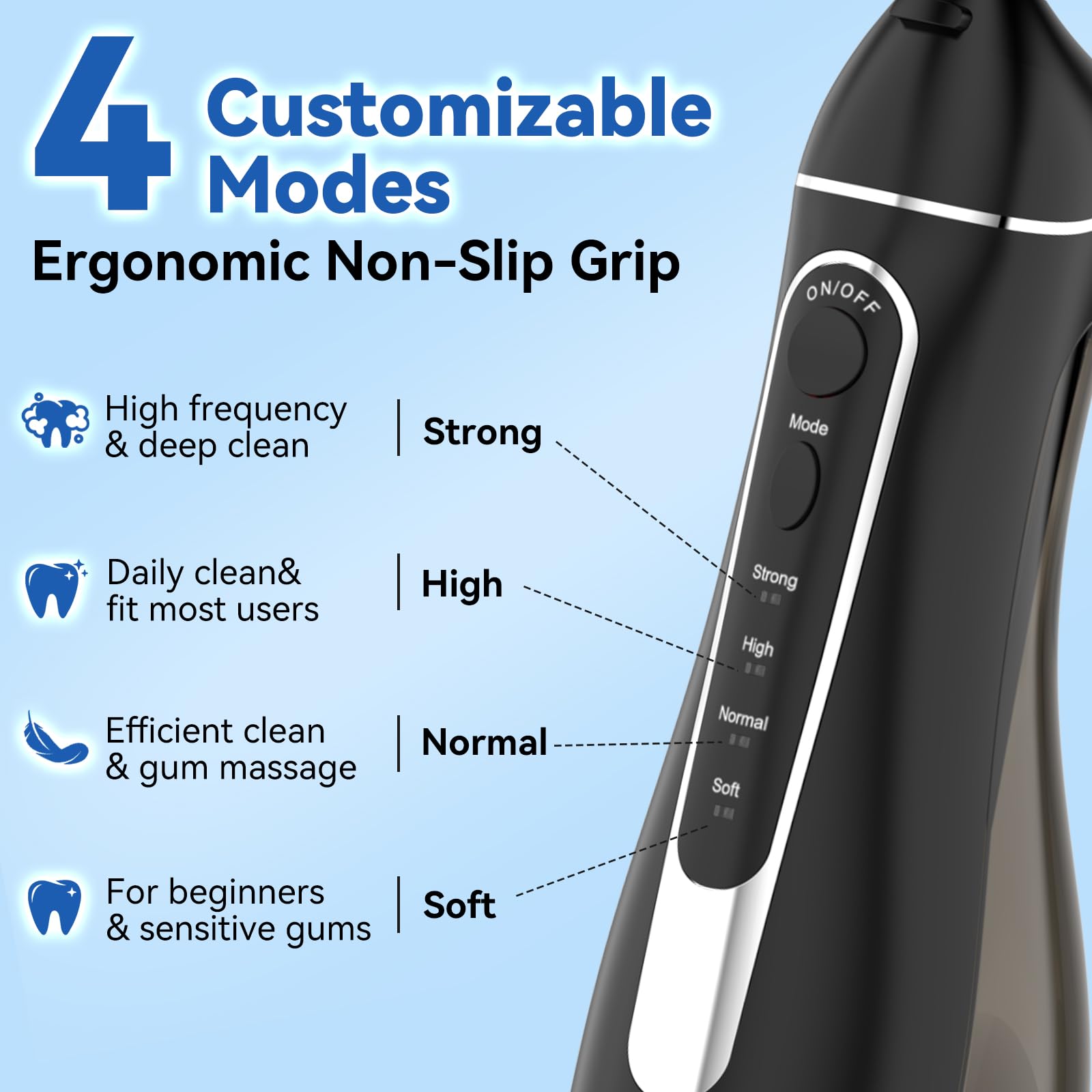 Goopick water flosser featuring a 5-tips collection for daily cleaning and gum care