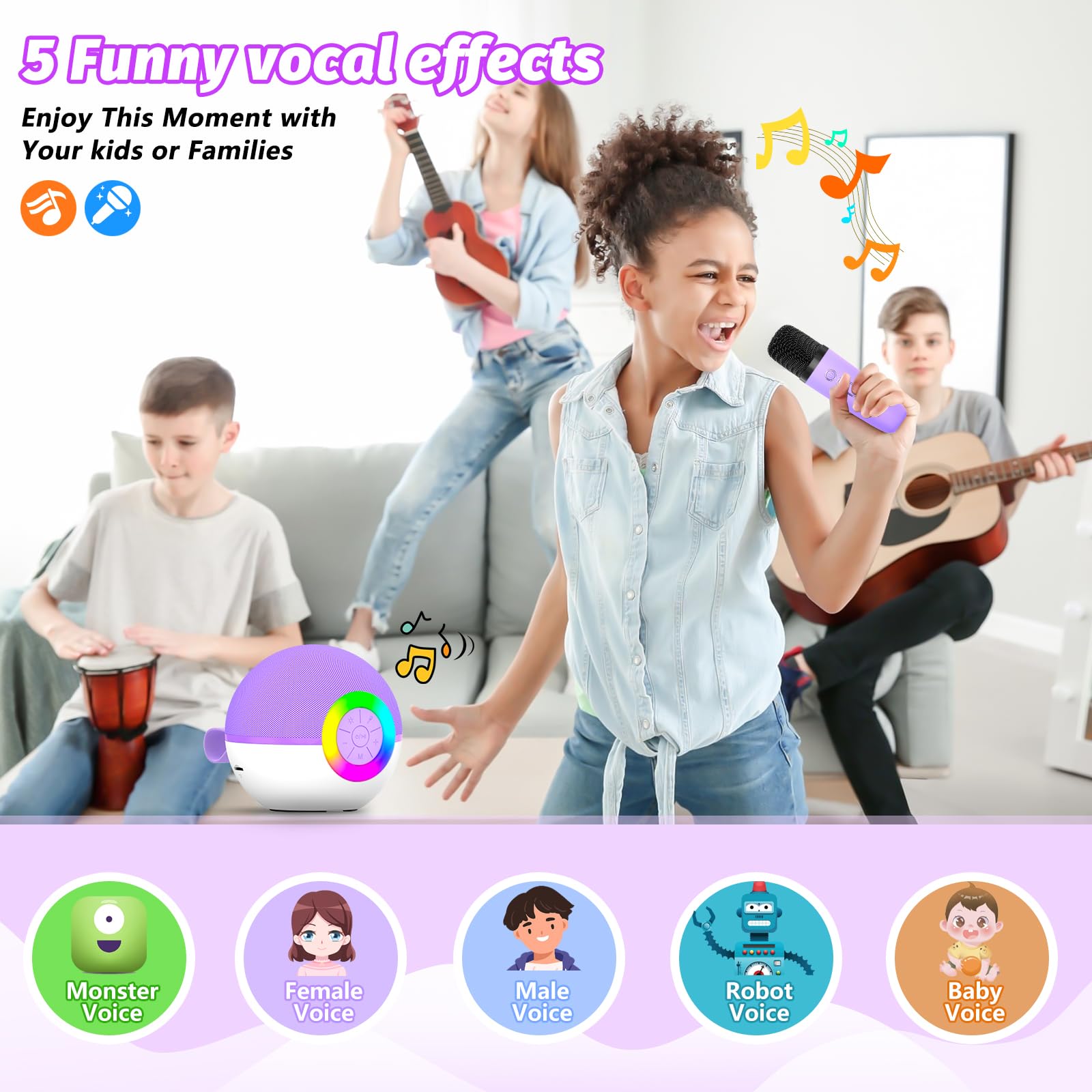 Goopow Mini Karaoke Machine LED lights enhance performance ambiance