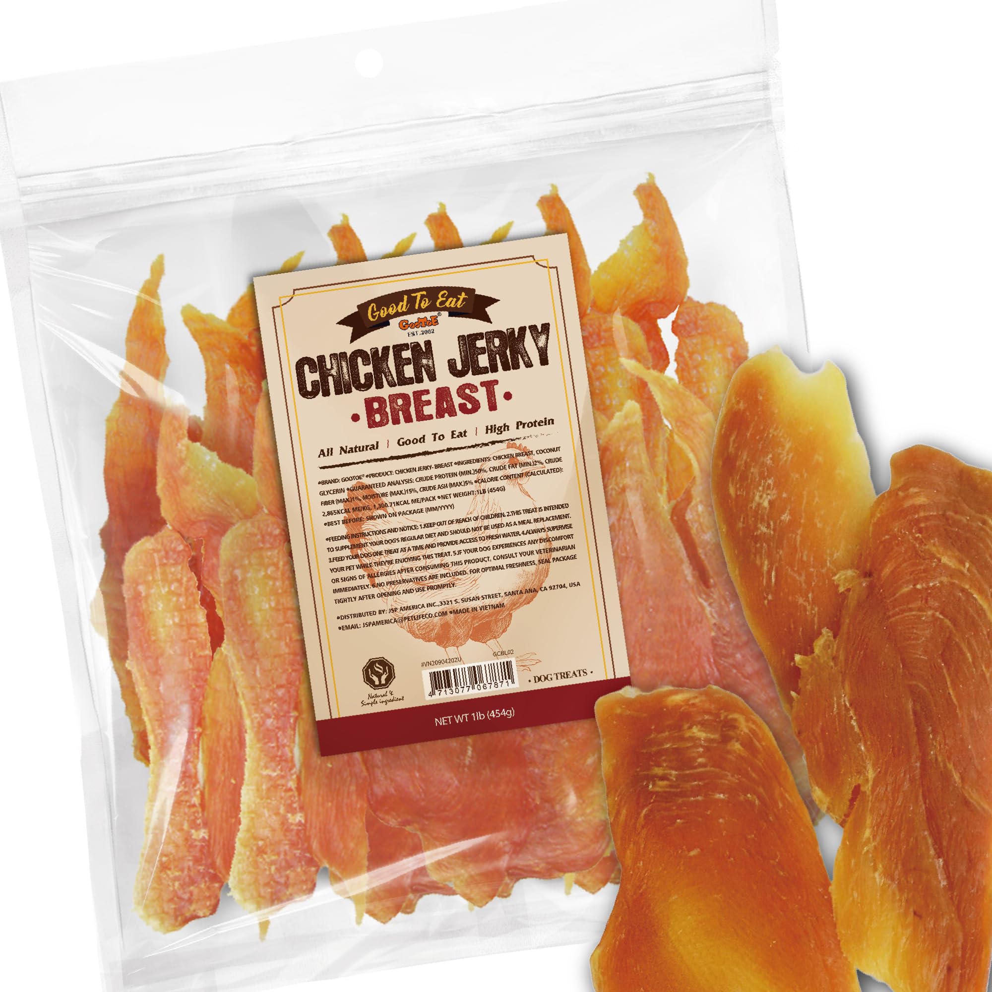 Gootoe chicken jerky dog treats - 1 lb pack, ideal for training rewards.