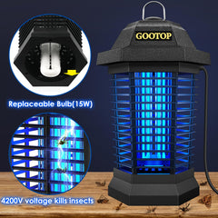 GOOTOP Bug Zapper operating at night, attracting and zapping flying insects.