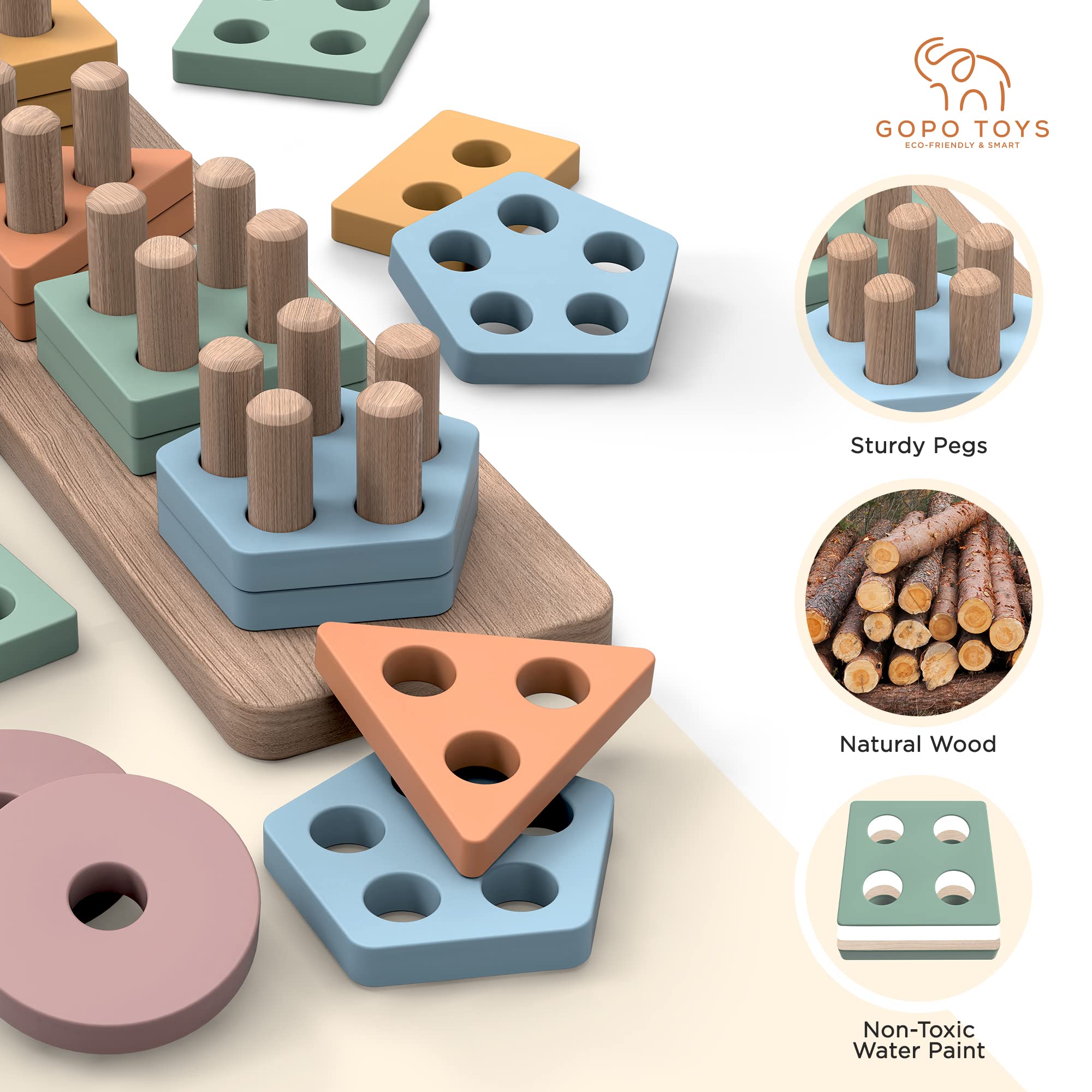 GOPO TOYS peg-based play builds hand-eye coordination through gentle, repeated tasks.