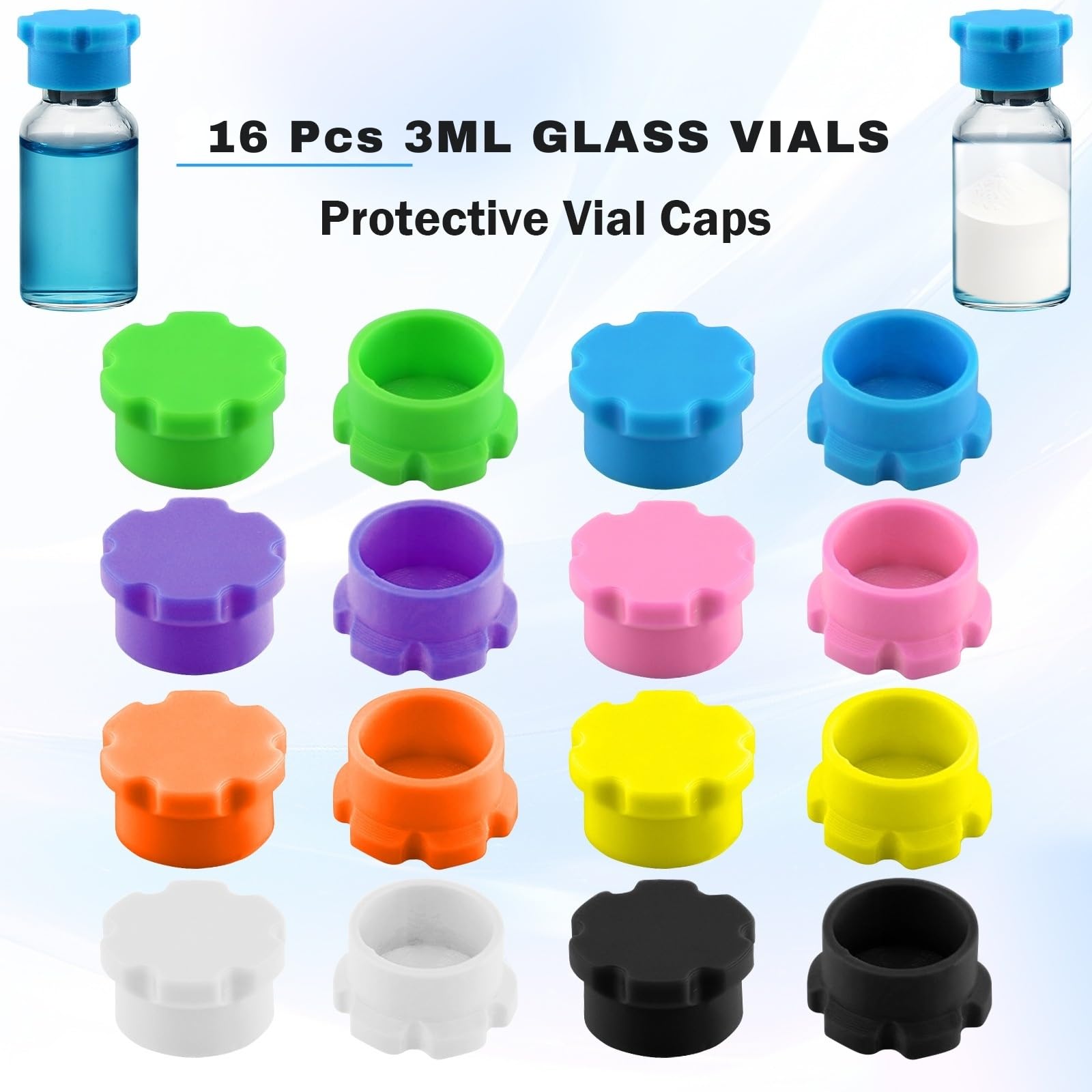 Goqeut peptide vial cap highlights color-coded organization for samples.