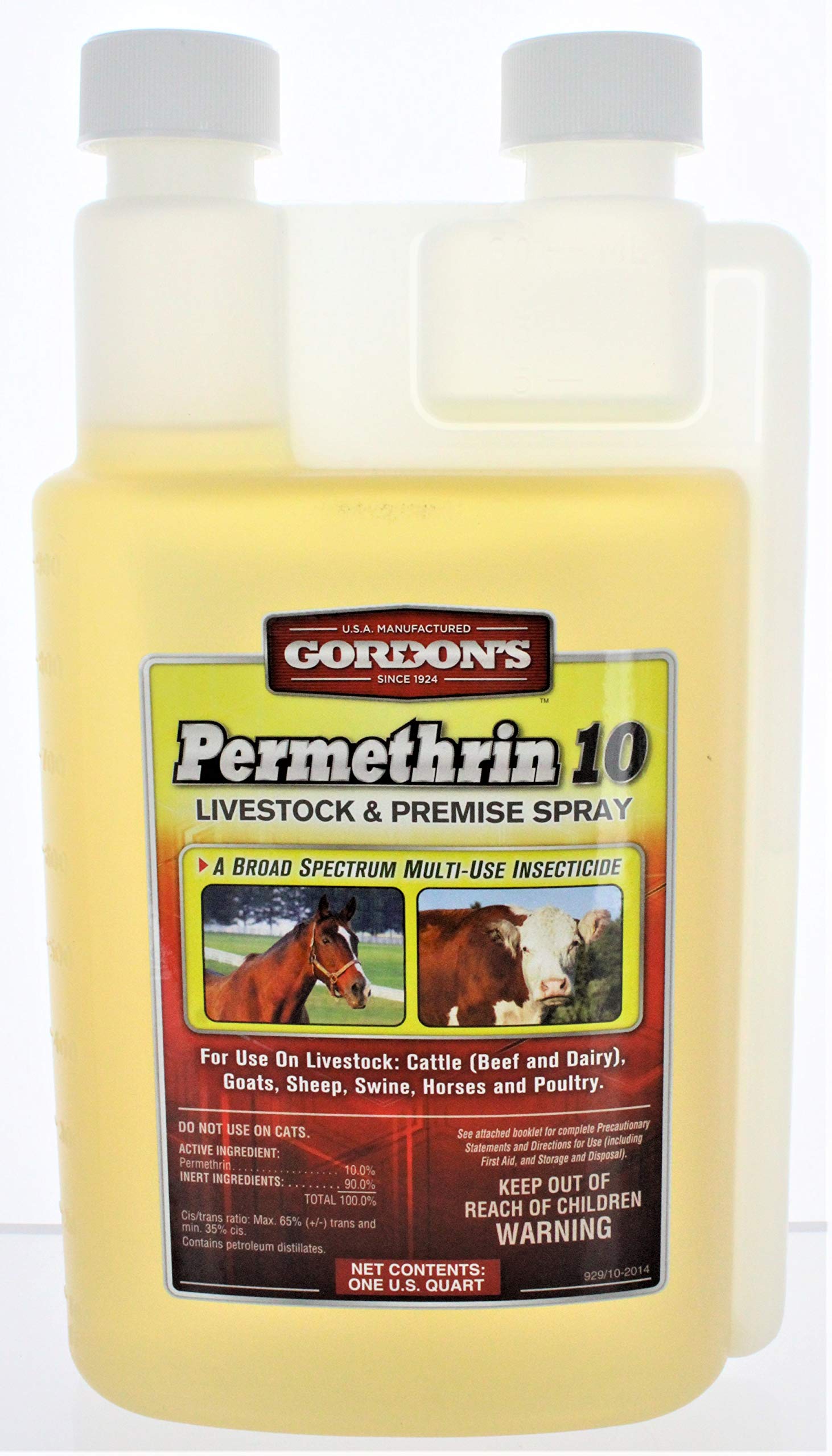 GORDON'S Permethrin 10 livestock spray bottle ready for use on animals.