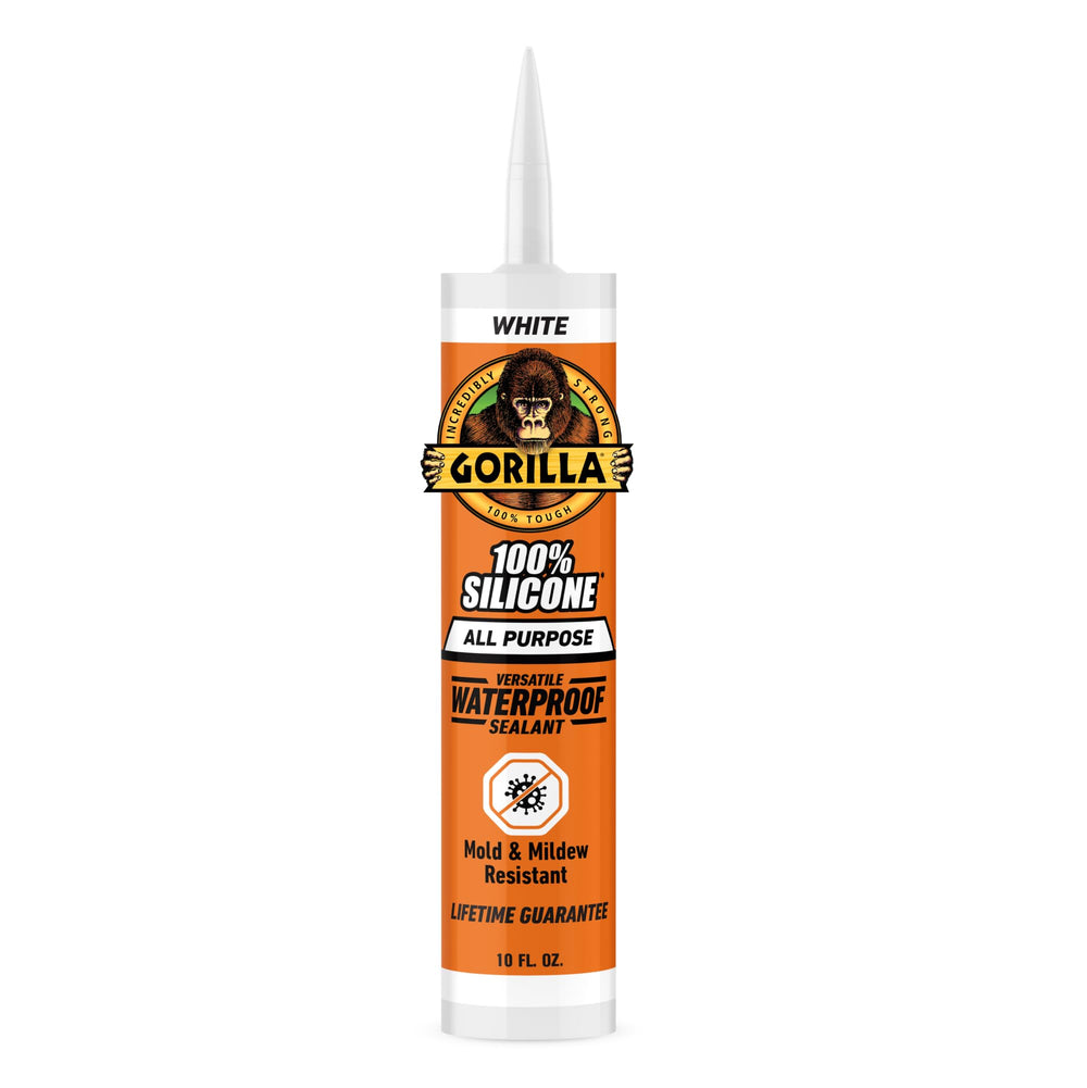 GORILLA 100% silicone waterproof caulk packaging for versatile indoor and outdoor repair.