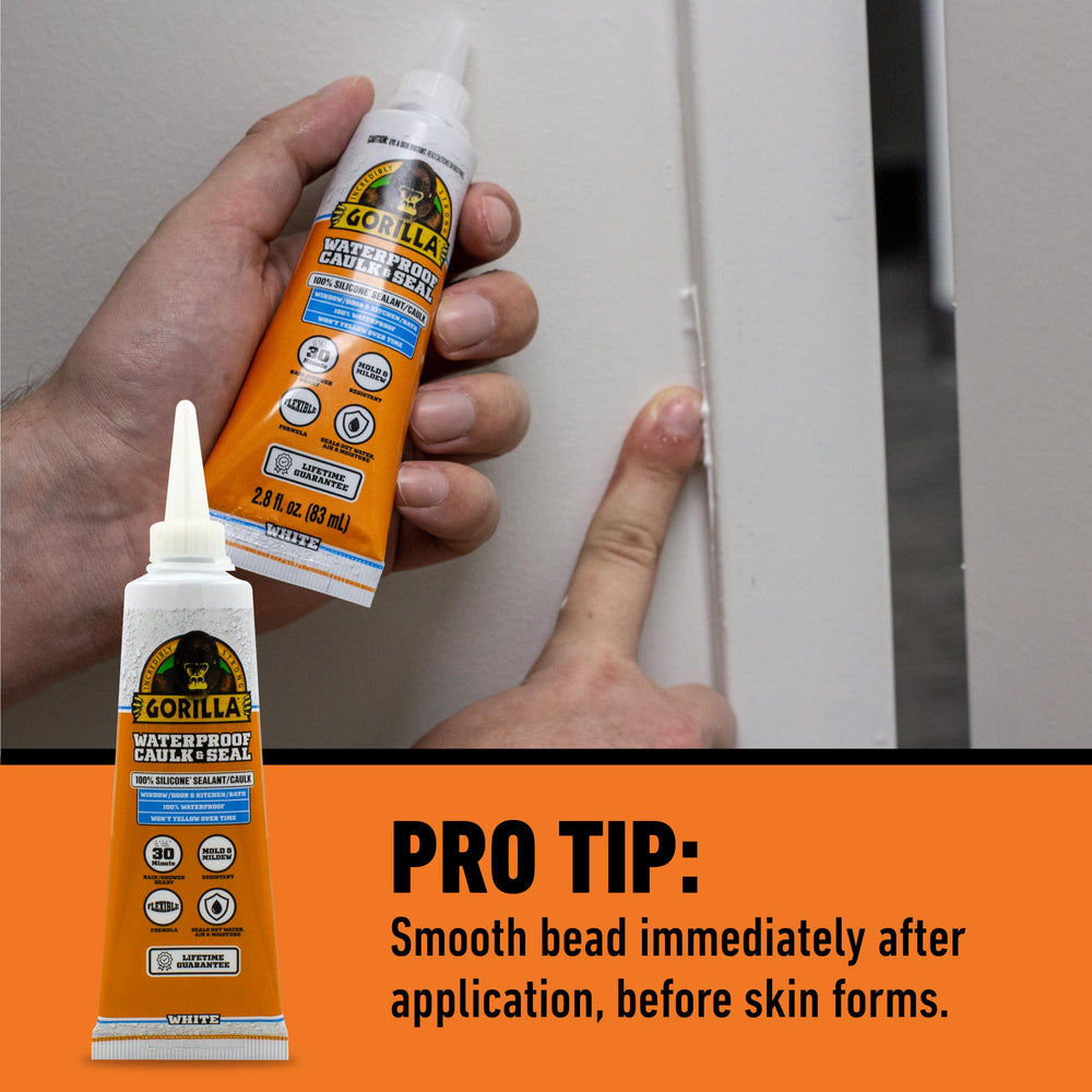 GORILLA caulk applied around windows and doors for weather protection.