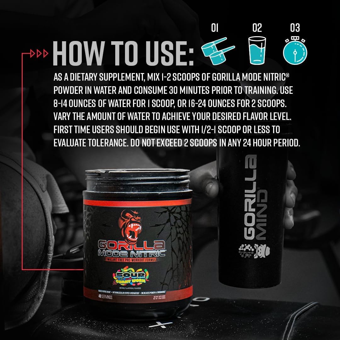 Scoop of Gorilla Mind Nitric Upgraded pre-workout for convenient serving.