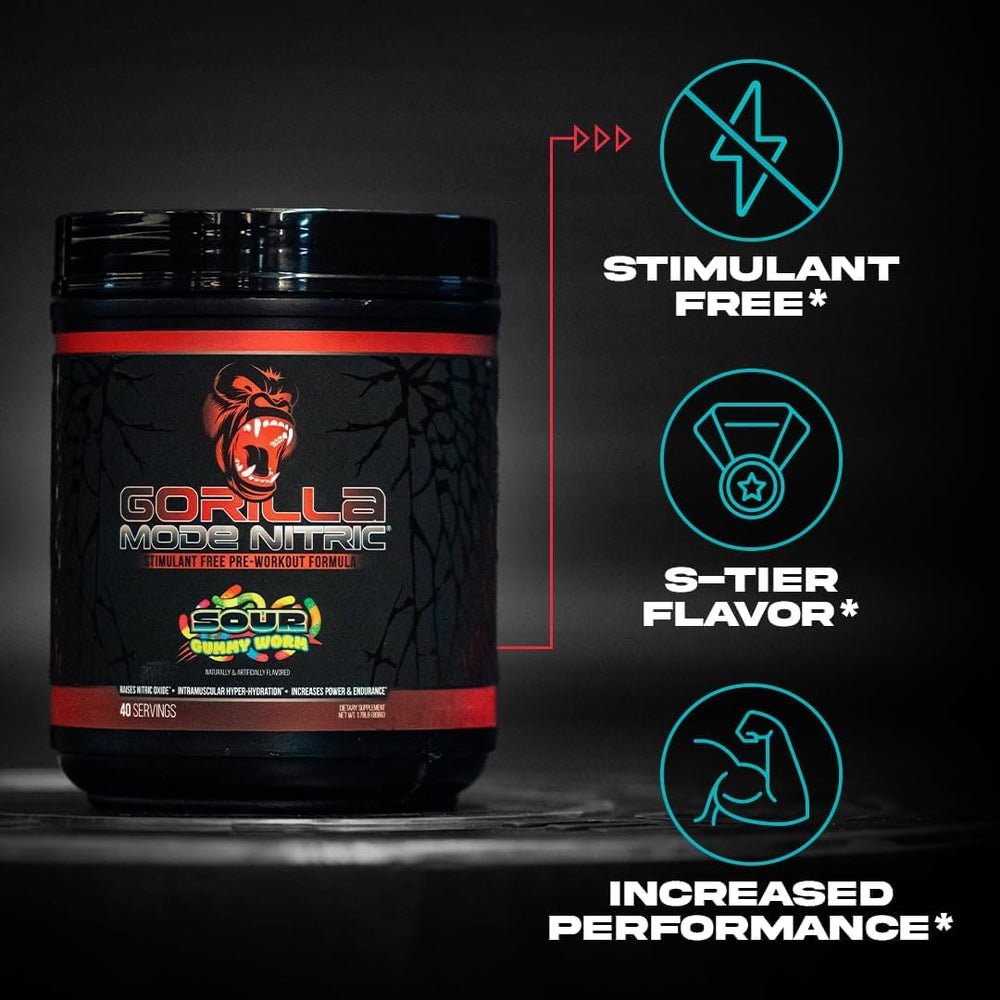 Close-up of Gorilla Mind Nitric Upgraded label detailing dosage clarity.