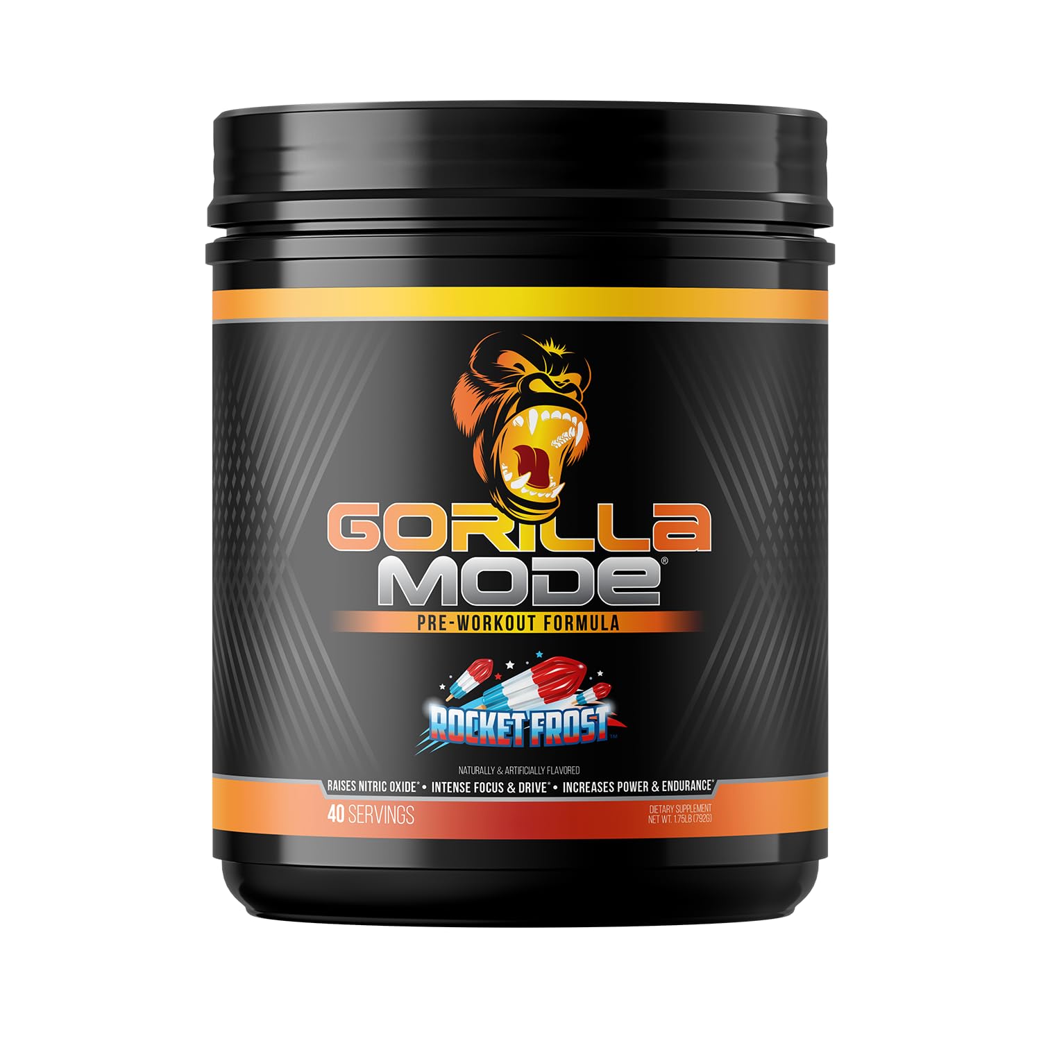 Gorilla Mind Gorilla Mode pre-workout bottle in Rocket Frost flavor for sustained energy