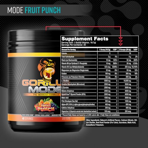 Close-up of Gorilla Mode powder scoop highlighting the high L-Citrulline dose