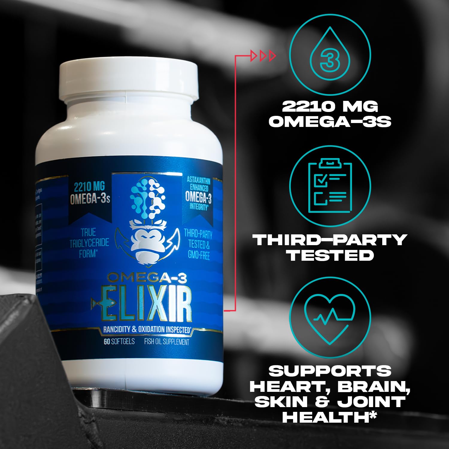 Gorilla Mind Omega-3 Elixir lab-test visuals underscore third-party freshness verification