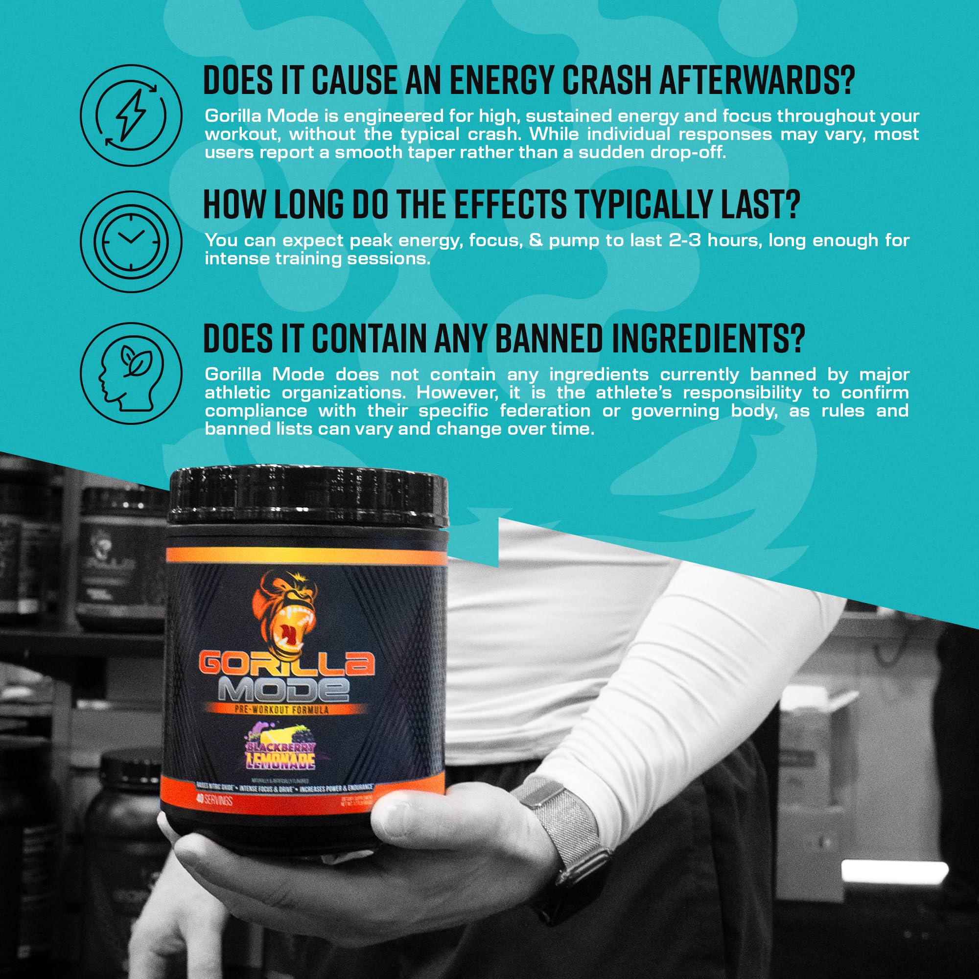 Gorilla Mind Pre Workout label closeup showing high caffeine blend