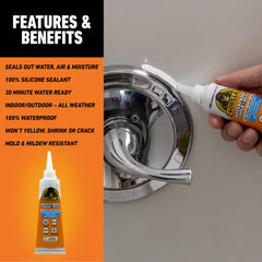 GORILLA mold-resistant sealant used in bathrooms and kitchens.