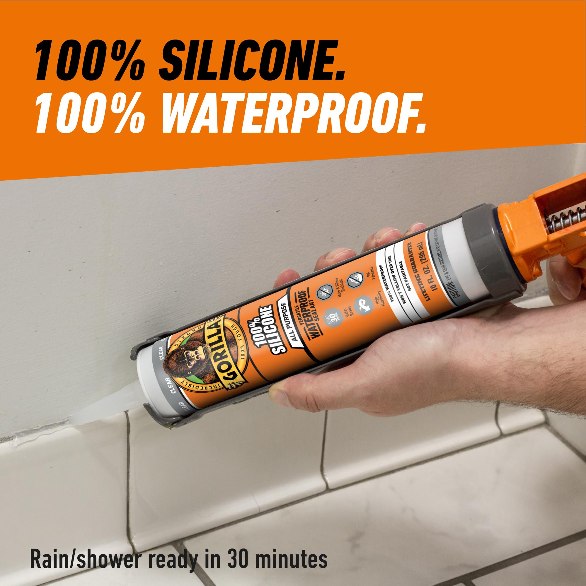 Gorilla silicone sealant forming a flexible joint on a surface