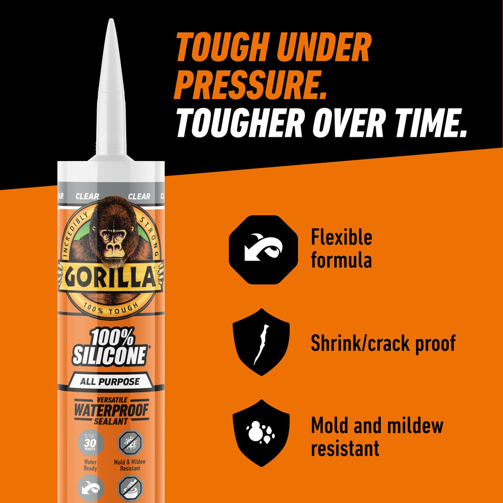Gorilla silicone sealant protecting against mold and mildew in damp areas