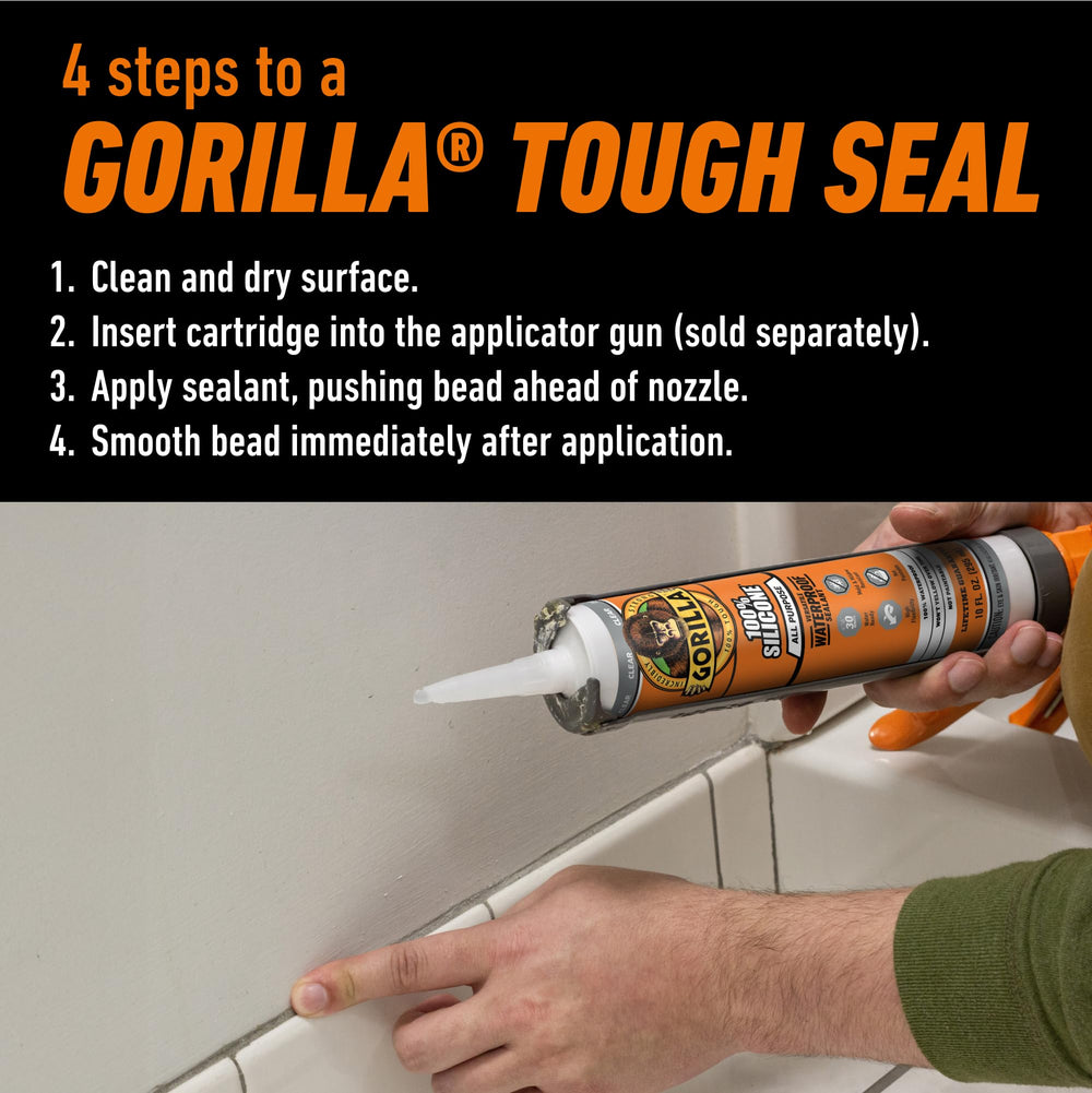 Gorilla silicone sealant around a gutter forming an outdoor seal