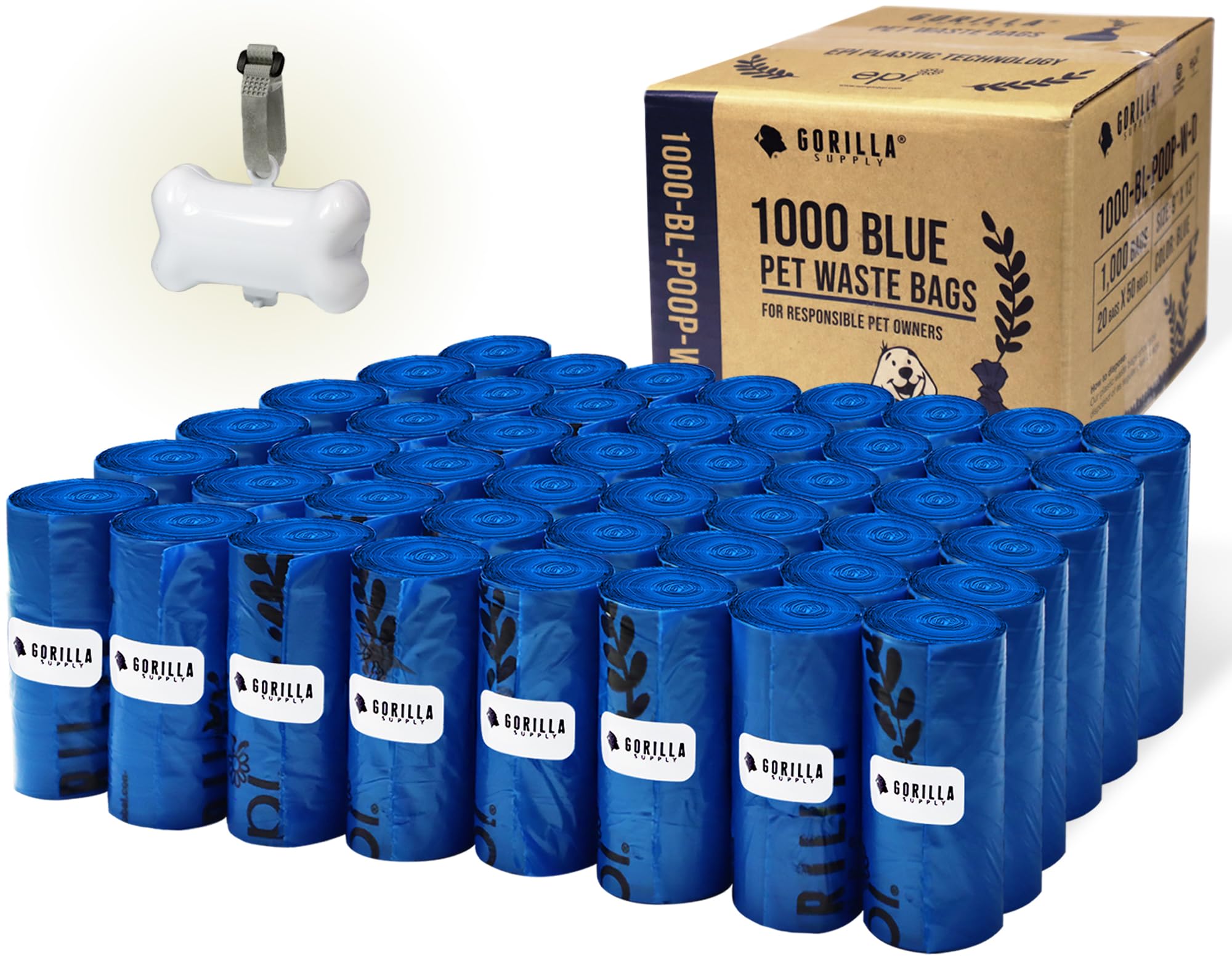 GORILLA SUPPLY blue dispenser with bag rolls for hands-free cleanup
