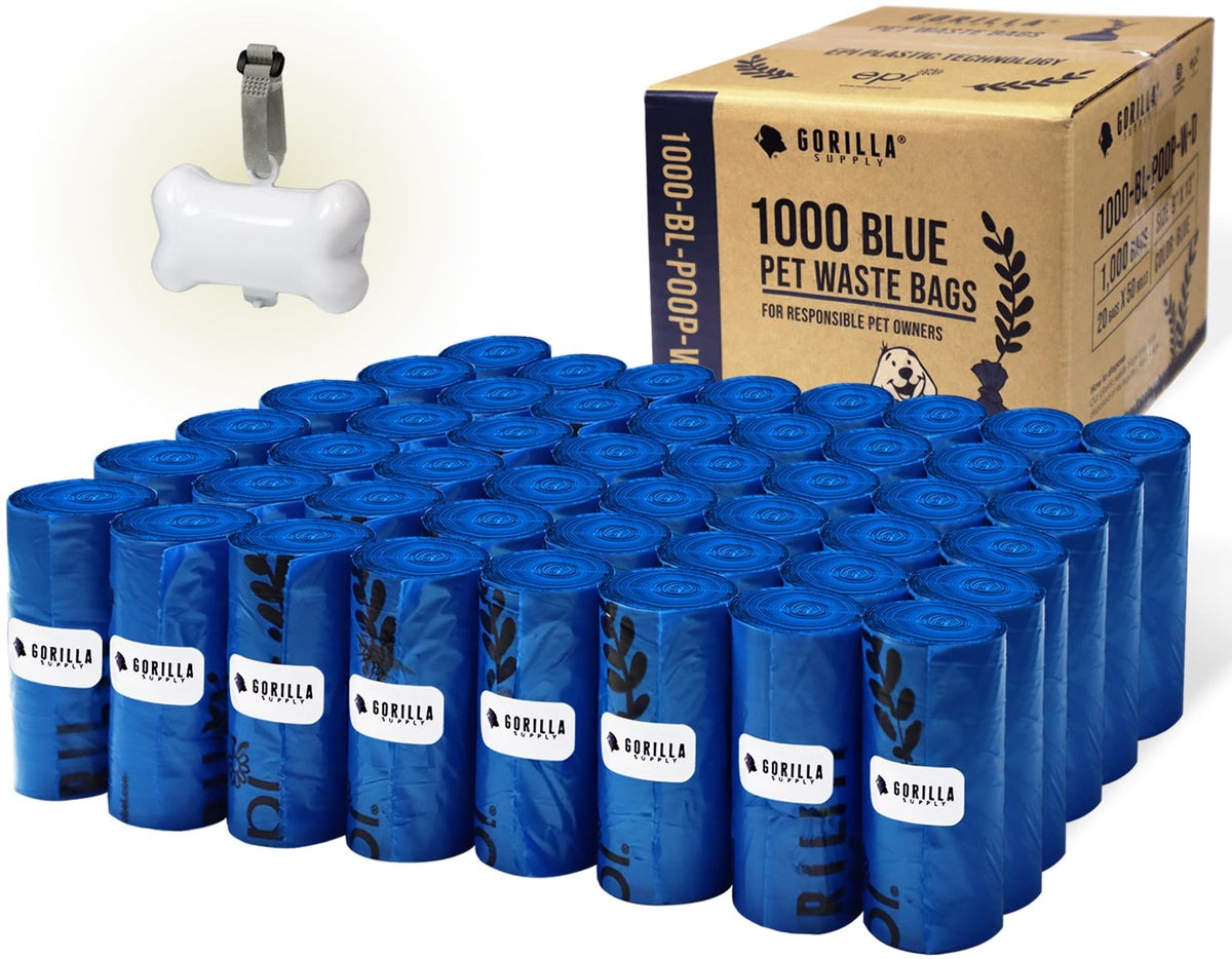 GORILLA SUPPLY blue dispenser with bag rolls for hands-free cleanup