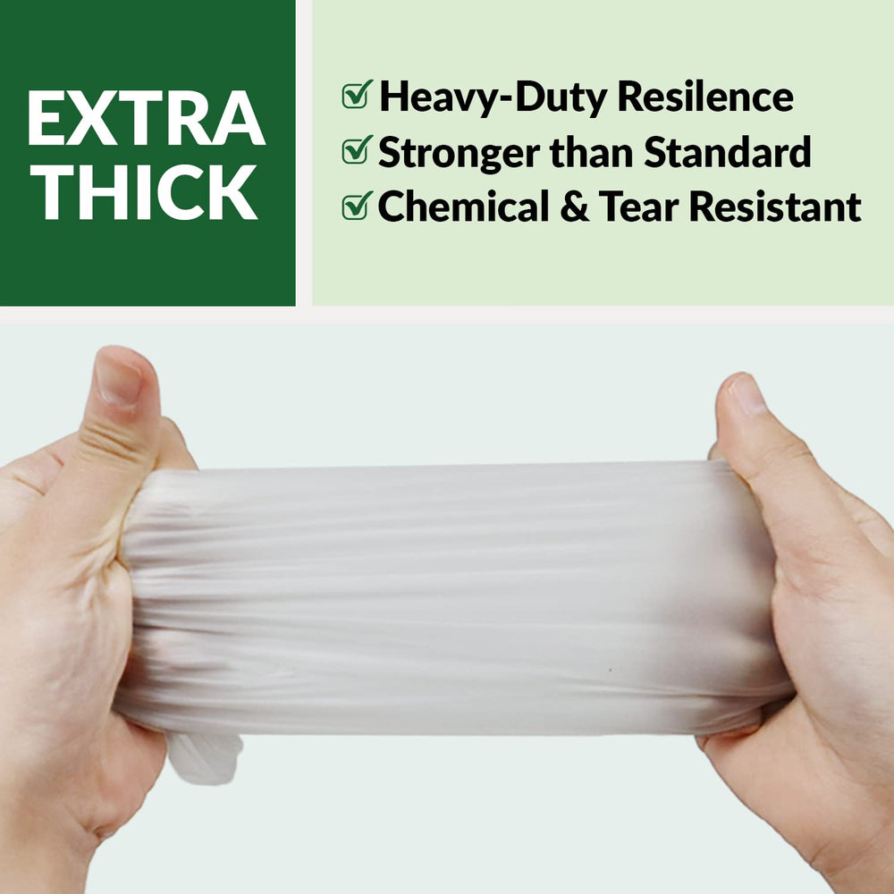 GORILLA SUPPLY thick vinyl gloves demonstrating heavy-duty durability.