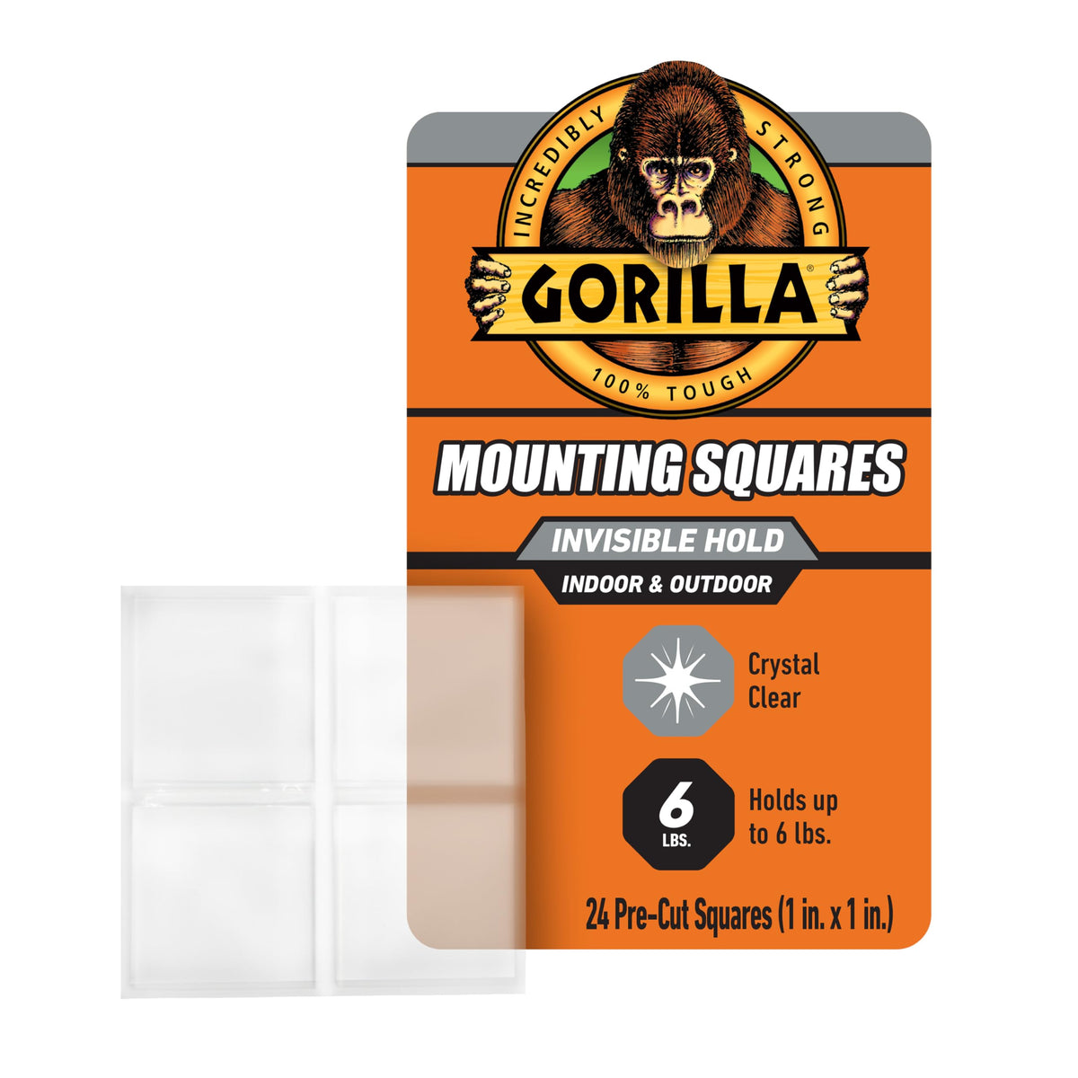 Gorilla Tough & Clear 1-inch mounting square pack ready for quick indoor mounting