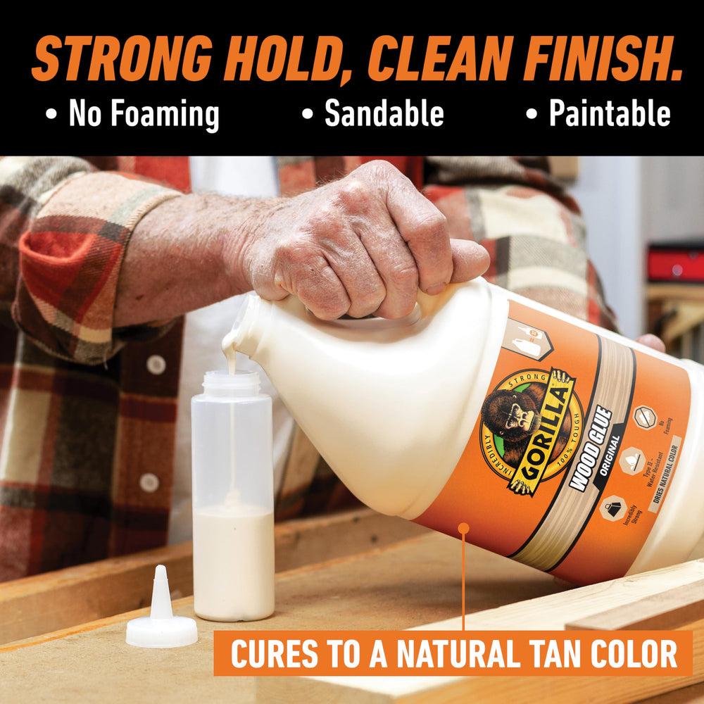 Gorilla Wood Glue bond suitable for indoor and outdoor use with water resistance.