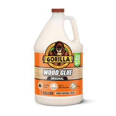 Gorilla Wood Glue natural color bottle, 1 gallon, ideal for large projects.