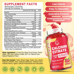 GORNVB calcium citrate gummies 1200mg serving close-up highlights easy-to-chew texture.