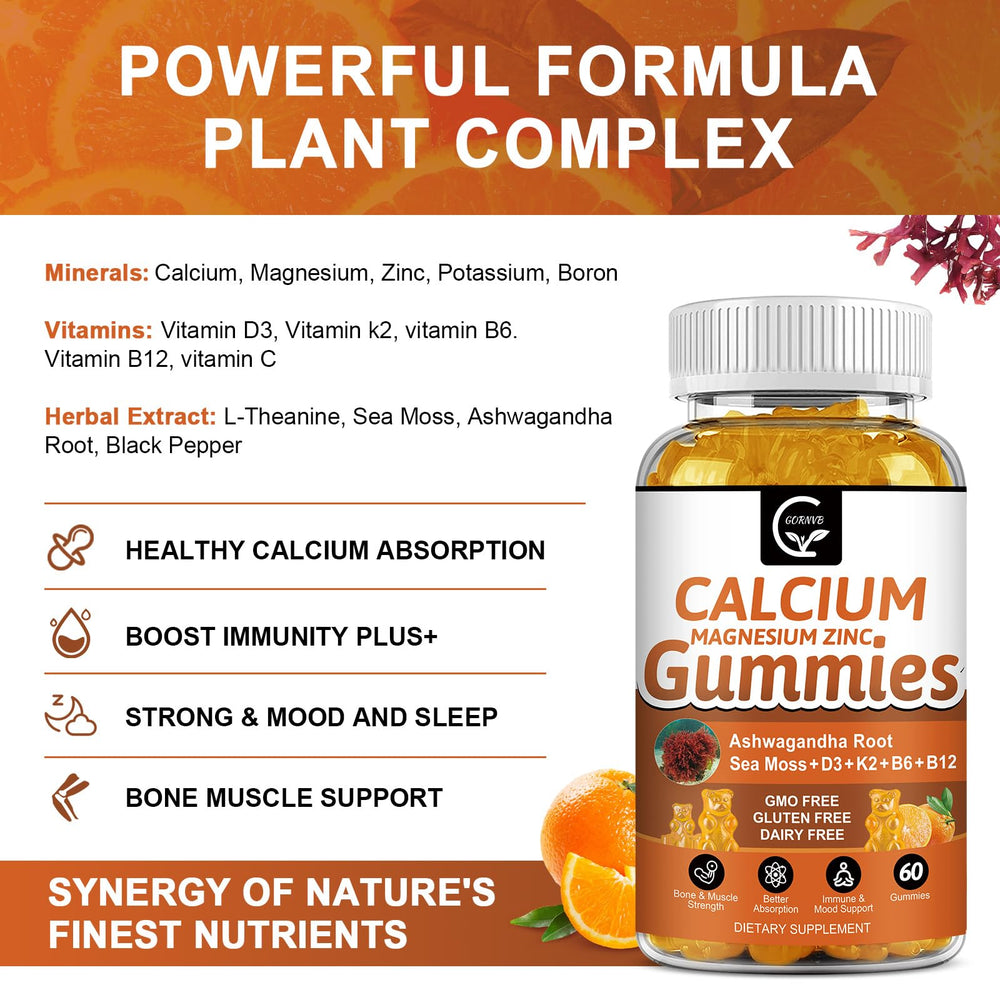 GORNVB Calcium Gummies orange flavor highlights a pleasant alternative for adults and teens