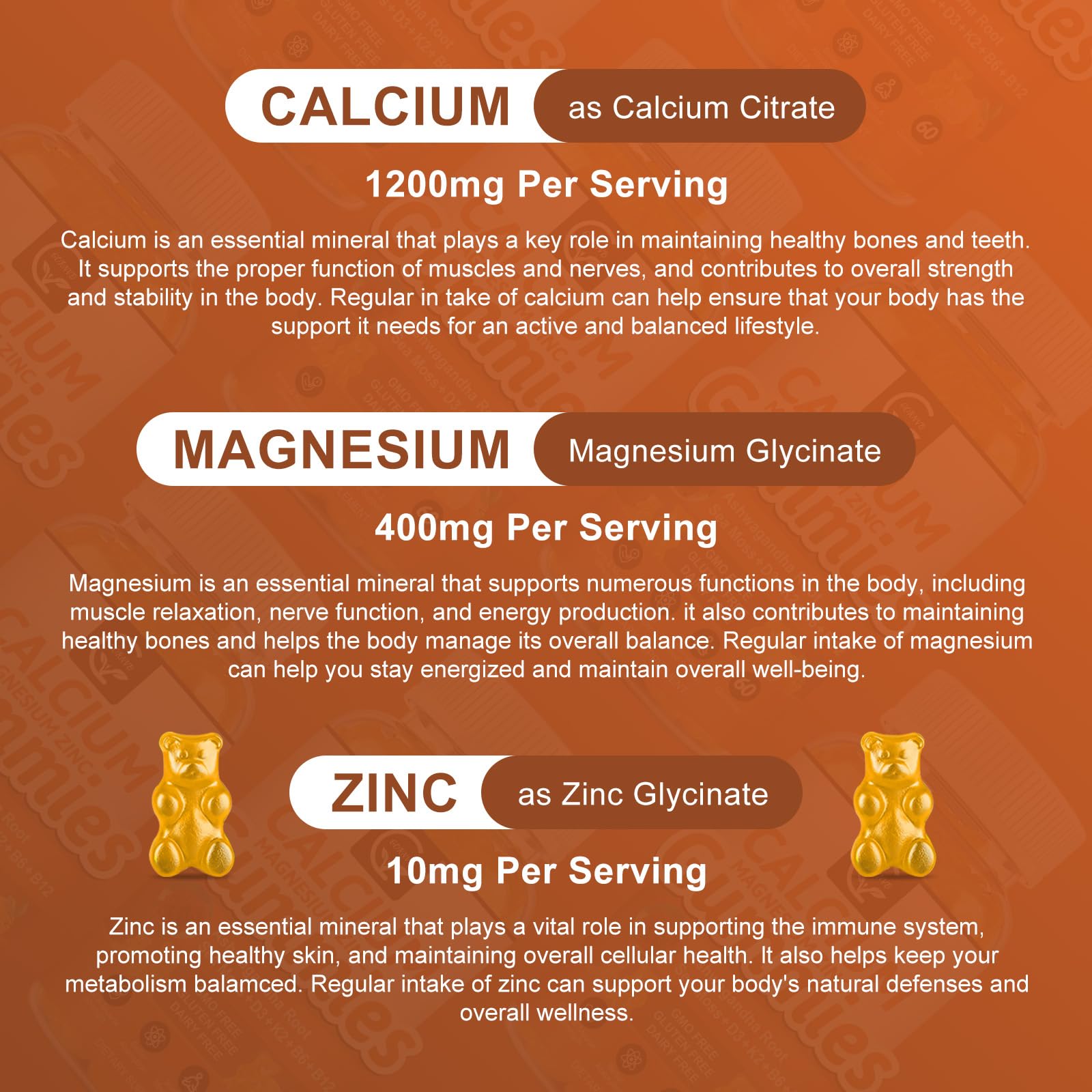 GORNVB Calcium Gummies packaging stack demonstrates 60-day supply for bone and immune support