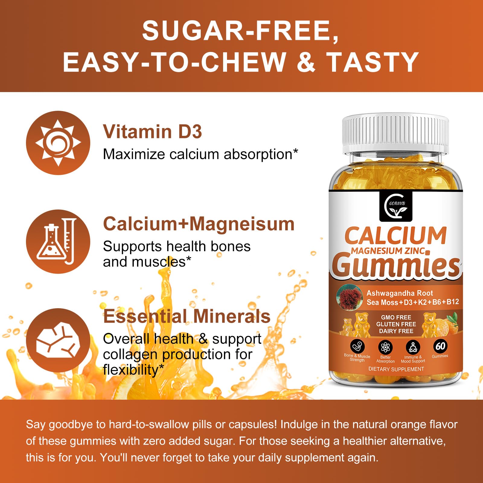 GORNVB Calcium Gummies sea moss visual hint of natural minerals aiding absorption