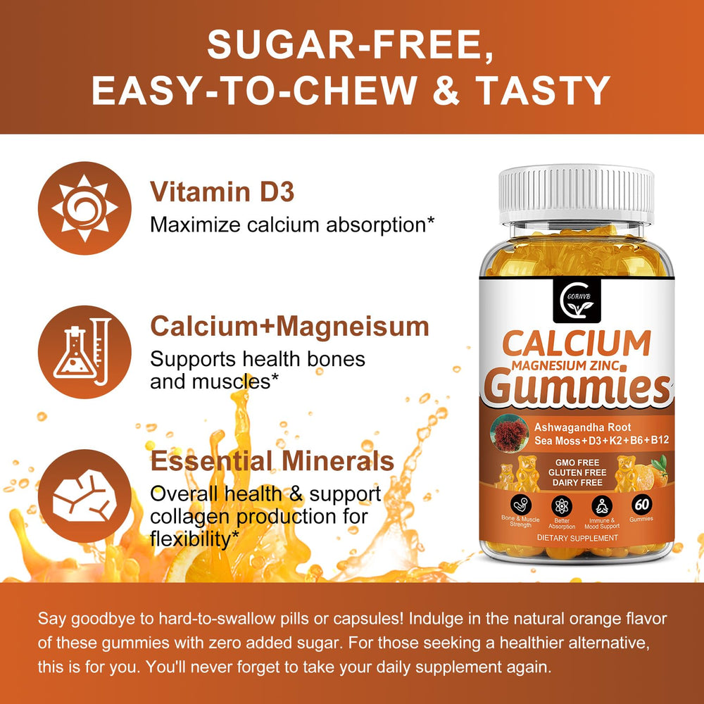 GORNVB Calcium Gummies sea moss visual hint of natural minerals aiding absorption