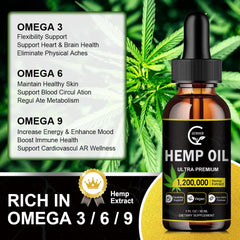 Close-up of hemp oil ingredients highlighting omega 3-6-9 and nutrients in GORNVB.