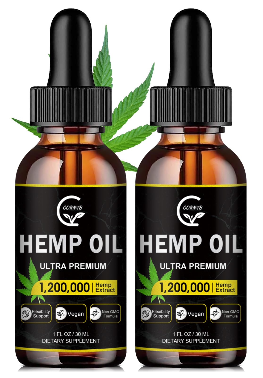 GORNVB High Potency Hemp Oil 2-Pack bottle front showcasing organic, pure extract for everyday use