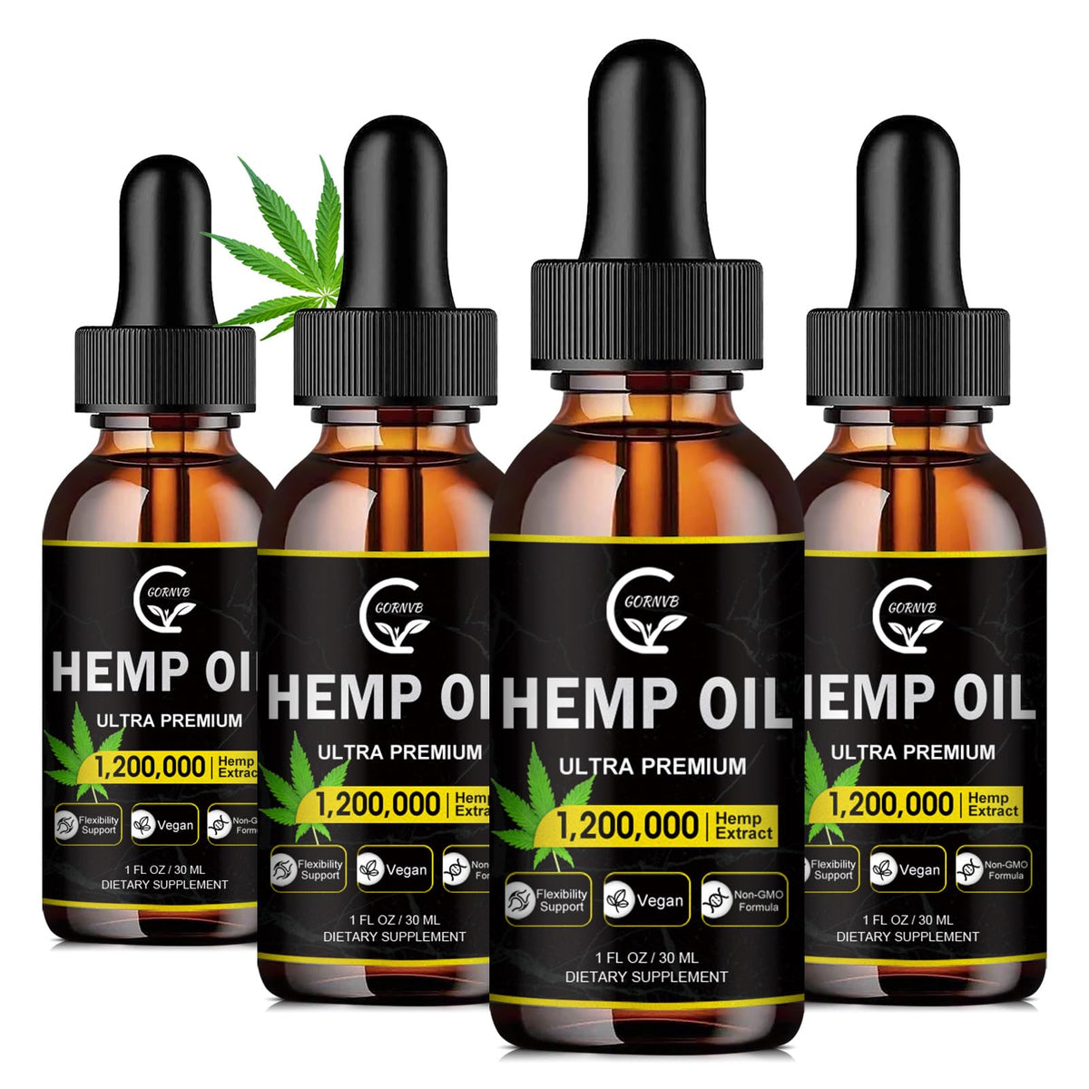 GORNVB High Potency Hemp Oil bottle with dropper for daily calm and focus.