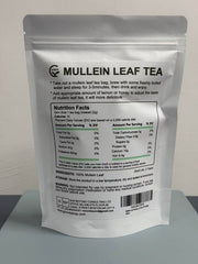 GORNVB mullein tea bag close-up shows dried leaves ready for brewing