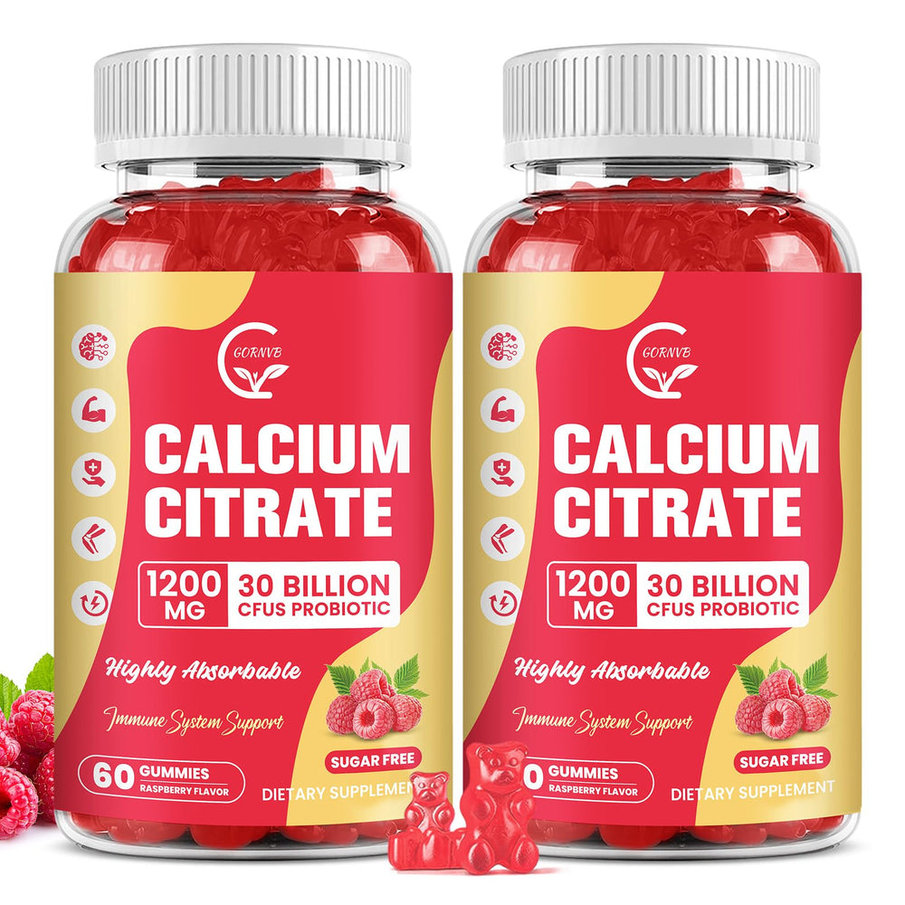 GORNVB sugar-free calcium citrate gummies raspberry bottle ready for daily bone support.