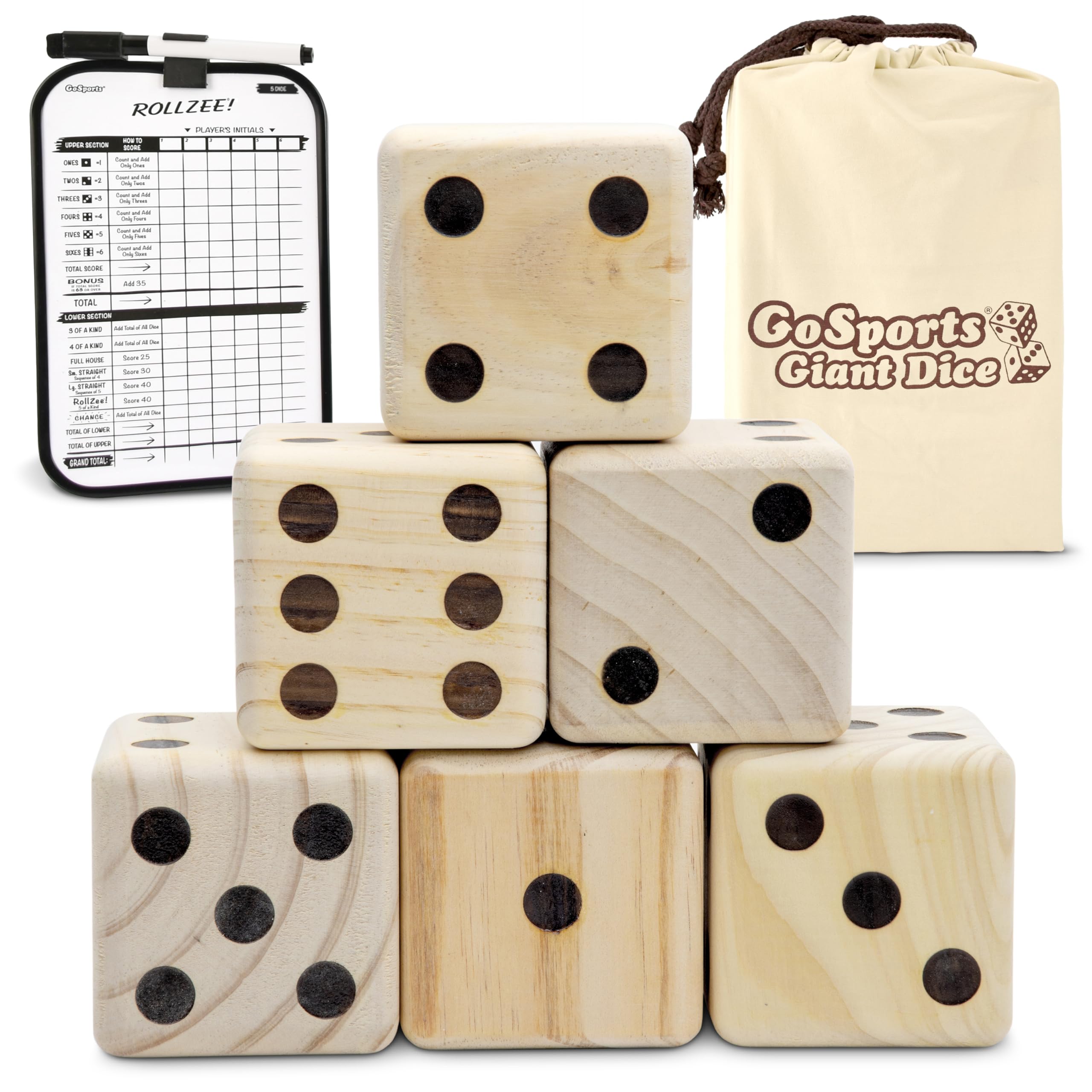GoSports giant 3.5-inch wooden dice set ready for bold, easy-to-read rolls.