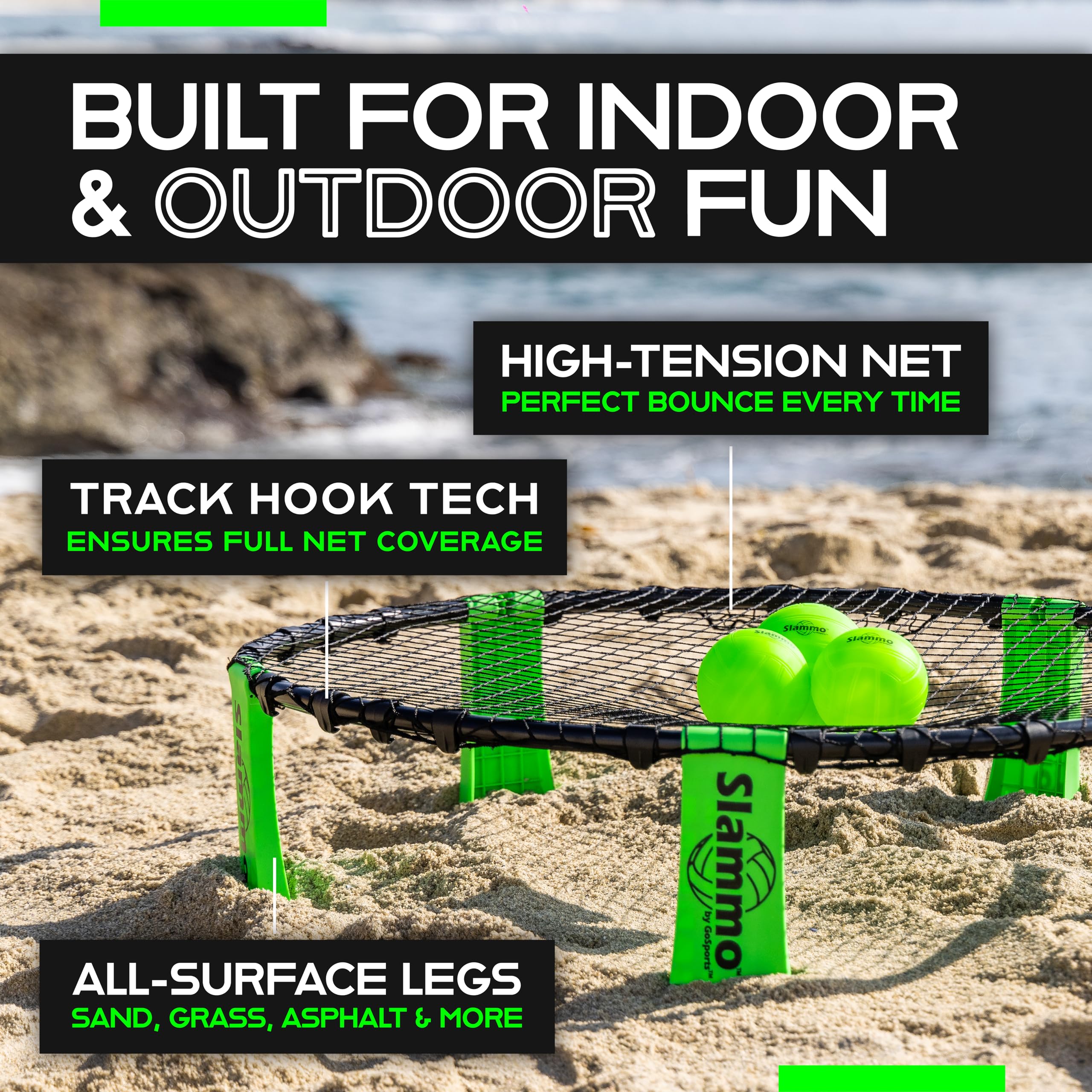 Two players enjoying a GoSports Slammo session on beach or lawn.