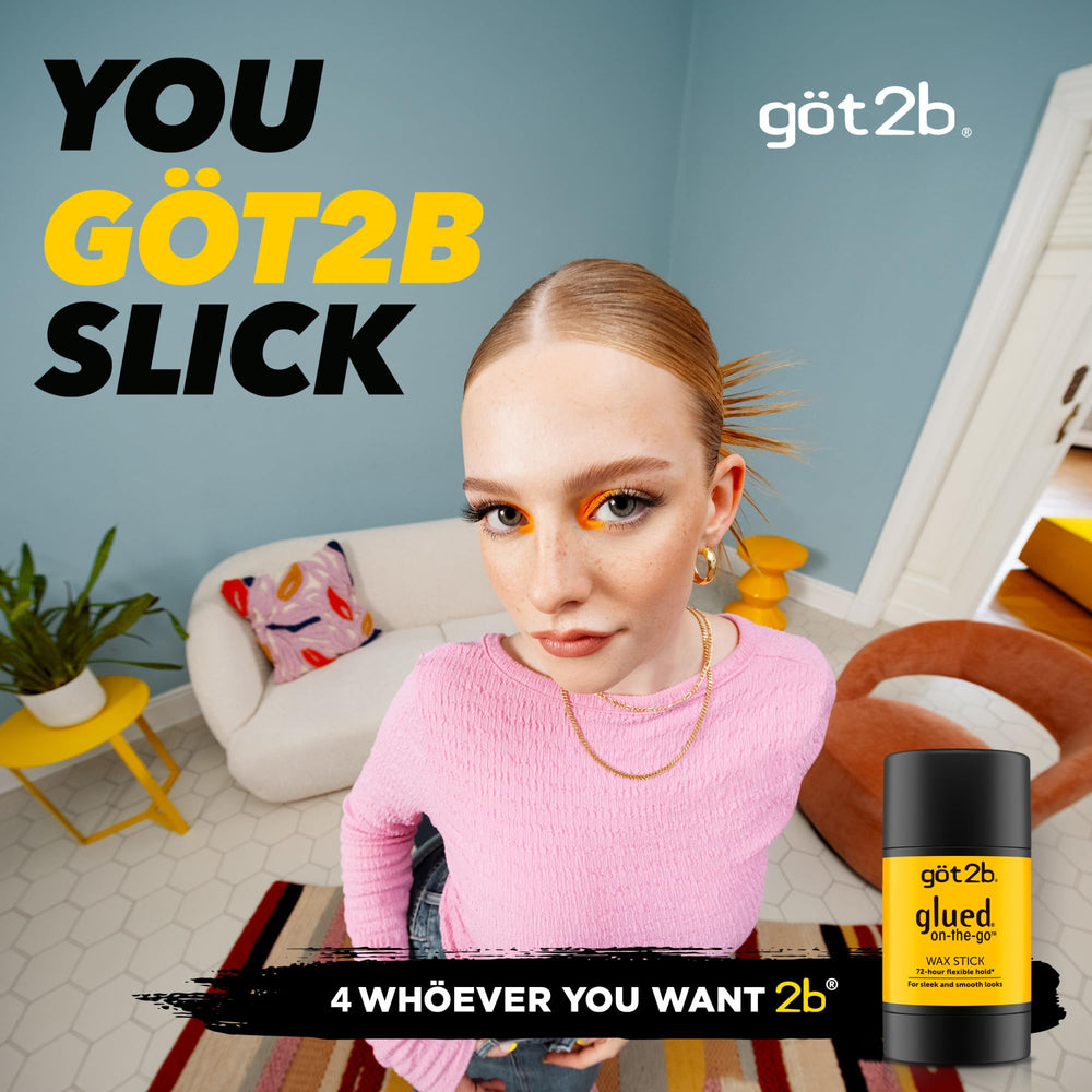 Got2b Glued On-The-Go Wax Stick application on hands for easy styling