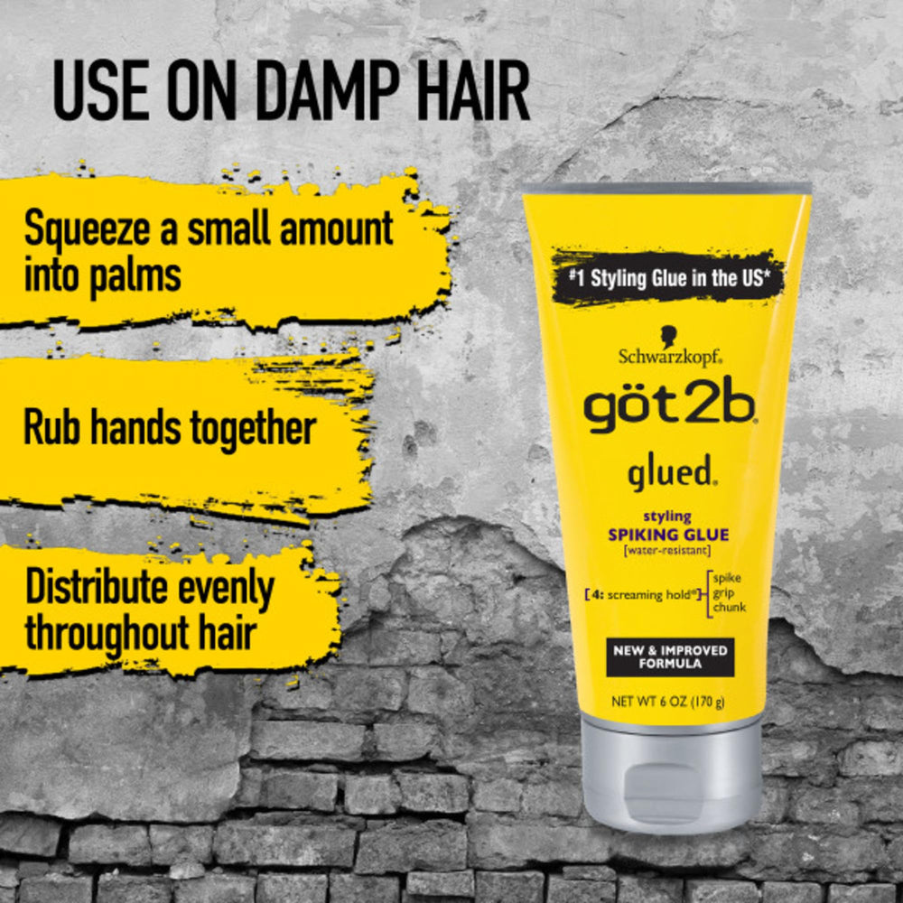 Got2B Glued Styling Hair Gel back view of kit showing complete hold