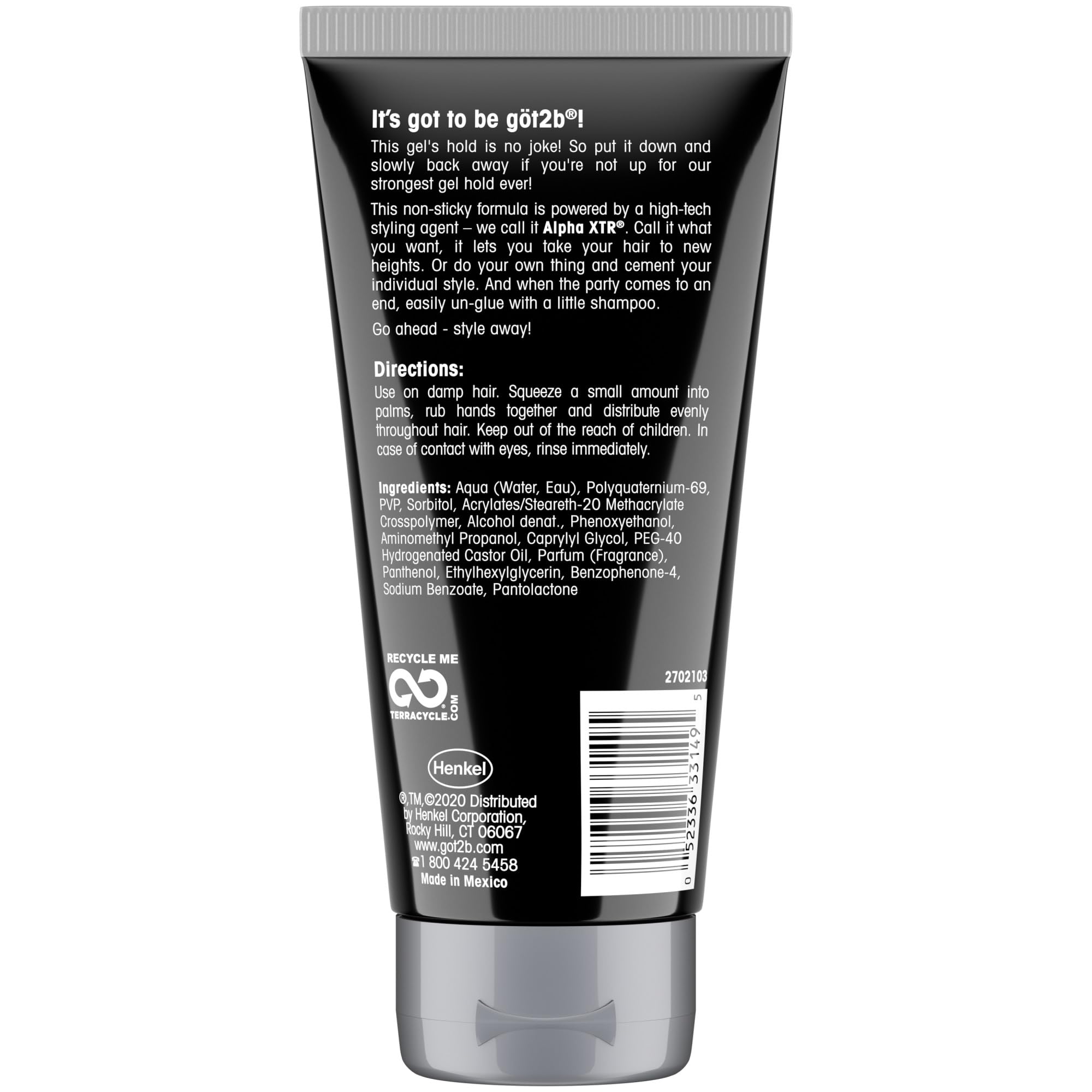 Got2B Ultra Invincible gel with a slicked-back style and long-lasting hold