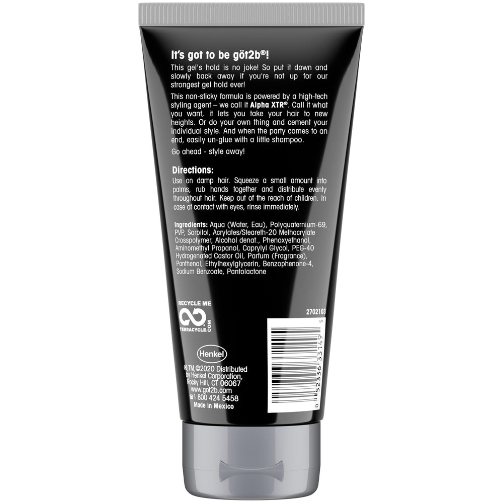 Got2B Ultra Invincible gel with a slicked-back style and long-lasting hold