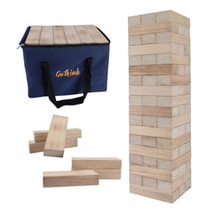 GOTHINK Giant Tumble Tower blocks in action outdoors with family enjoying the build