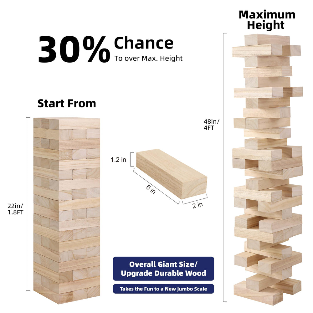 Close-up of lightweight wooden blocks from GOTHINK giant tumble tower set for safe play